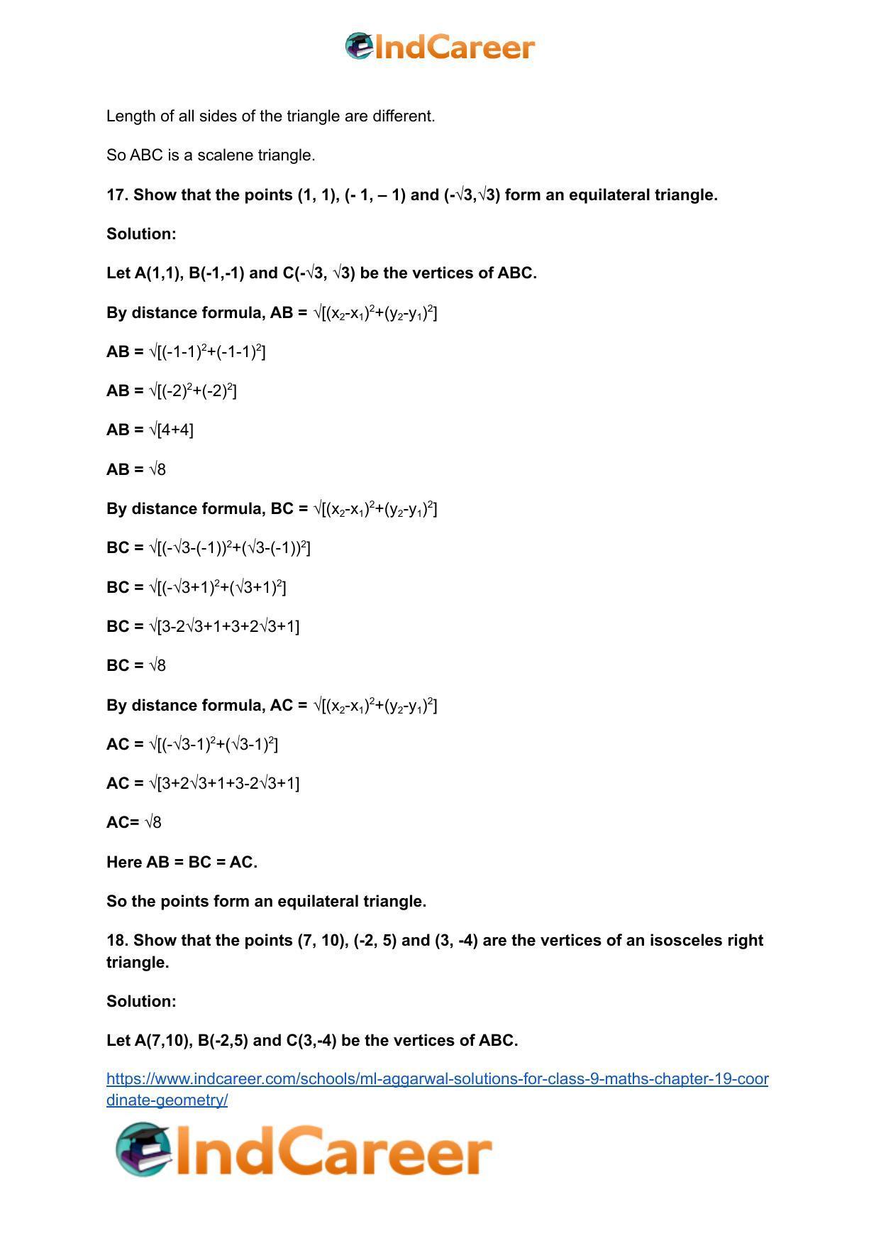 ML Aggarwal Solutions for Class 9 Maths Chapter 19- Coordinate Geometry - Page 71