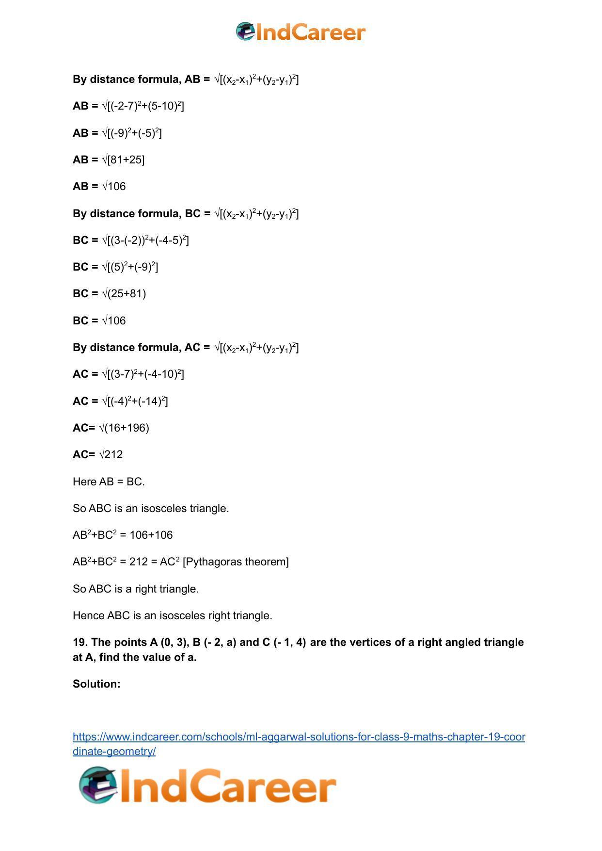 ML Aggarwal Solutions for Class 9 Maths Chapter 19- Coordinate Geometry - Page 72