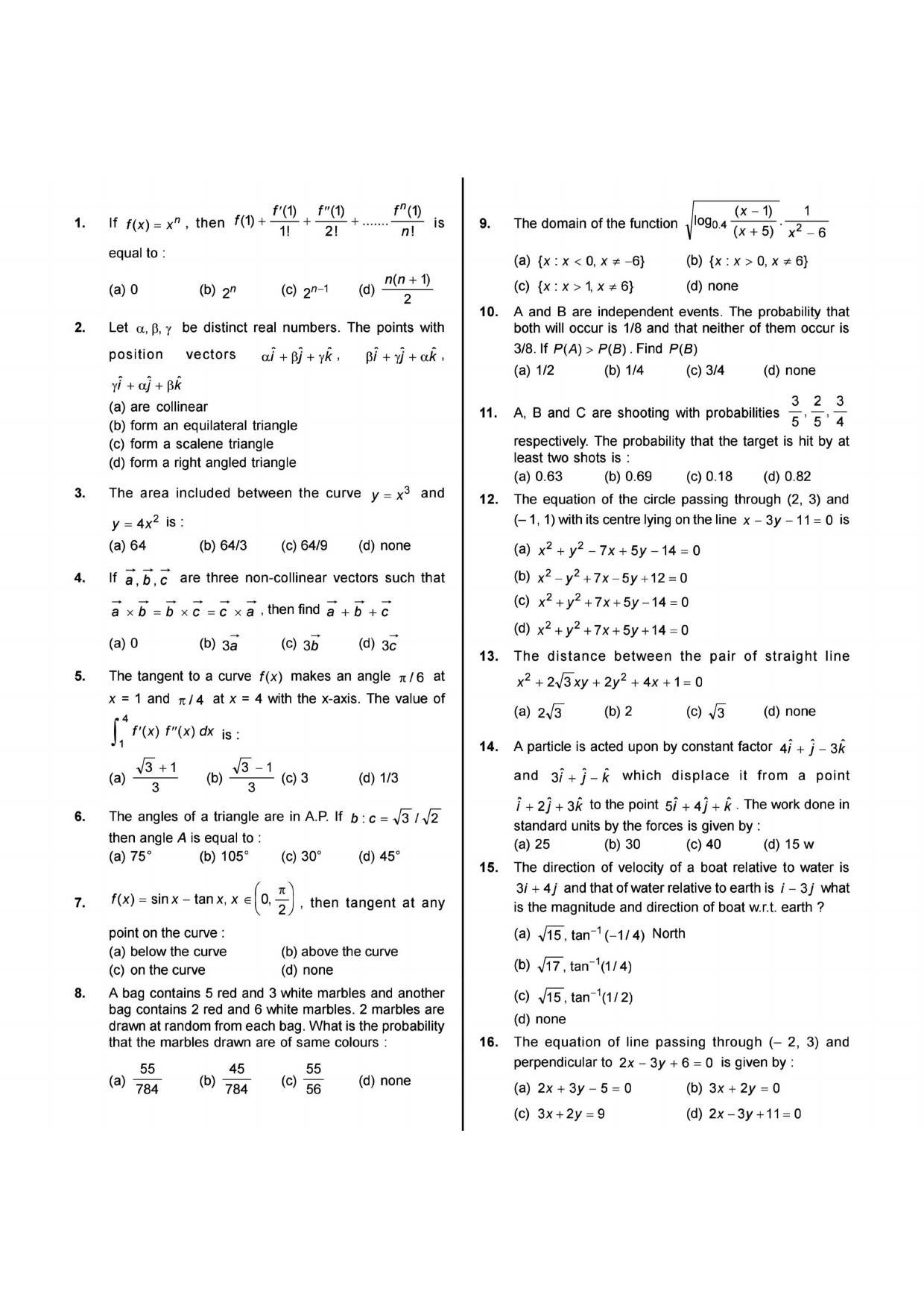 NIMCET 2007 Question Paper - Page 1