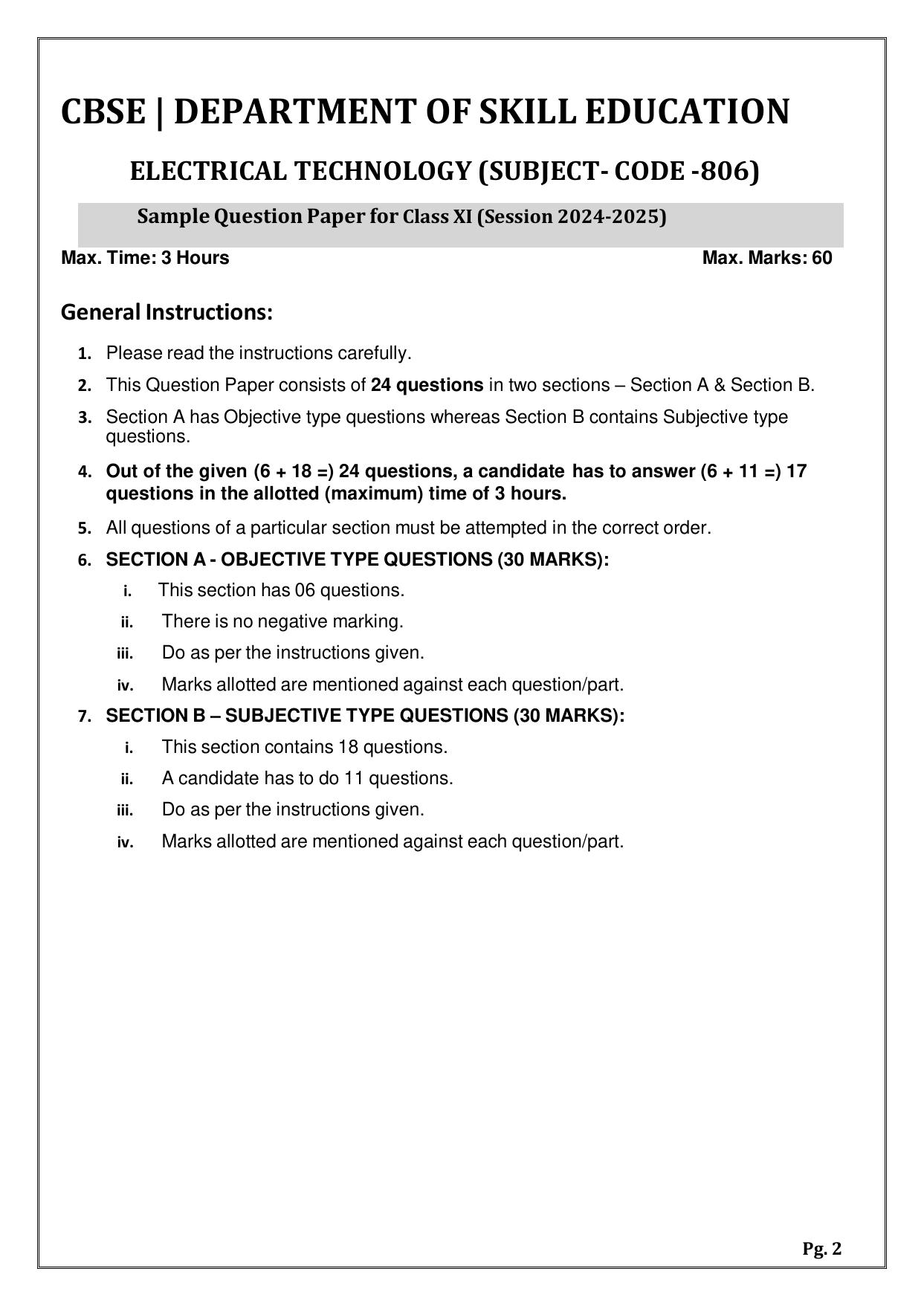 CBSE Class 11: Electrical Technology 2025 Sample Paper - Page 2