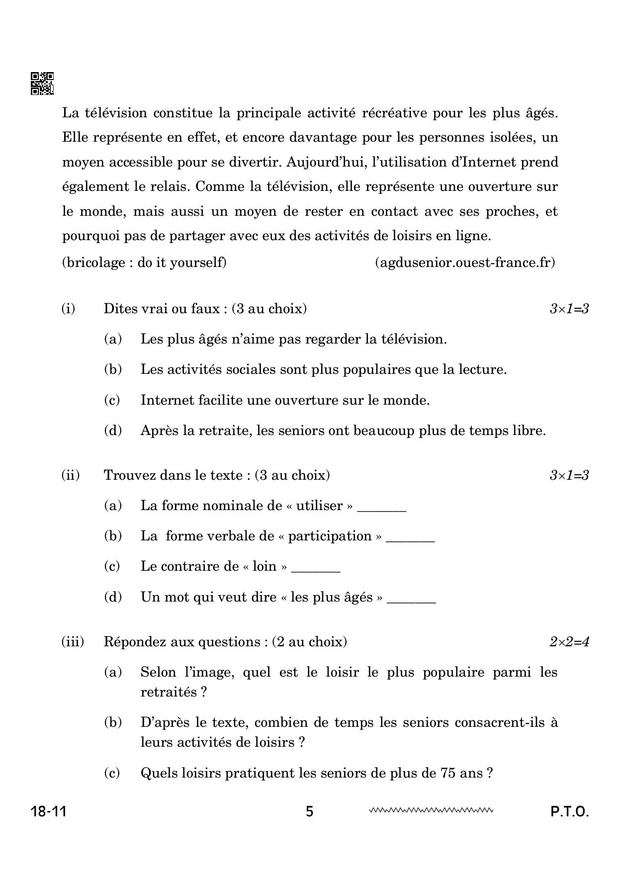 CBSE Class 12 French 2024 Question Paper - Page 5