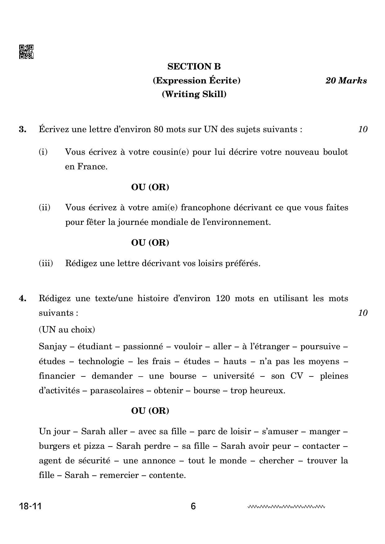 CBSE Class 12 French 2024 Question Paper - Page 6
