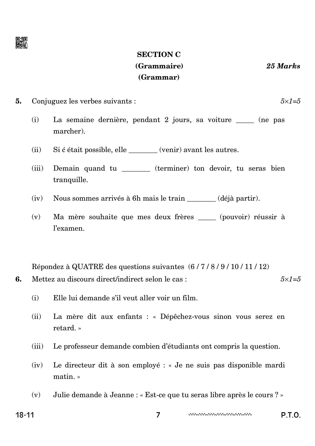CBSE Class 12 French 2024 Question Paper - Page 7