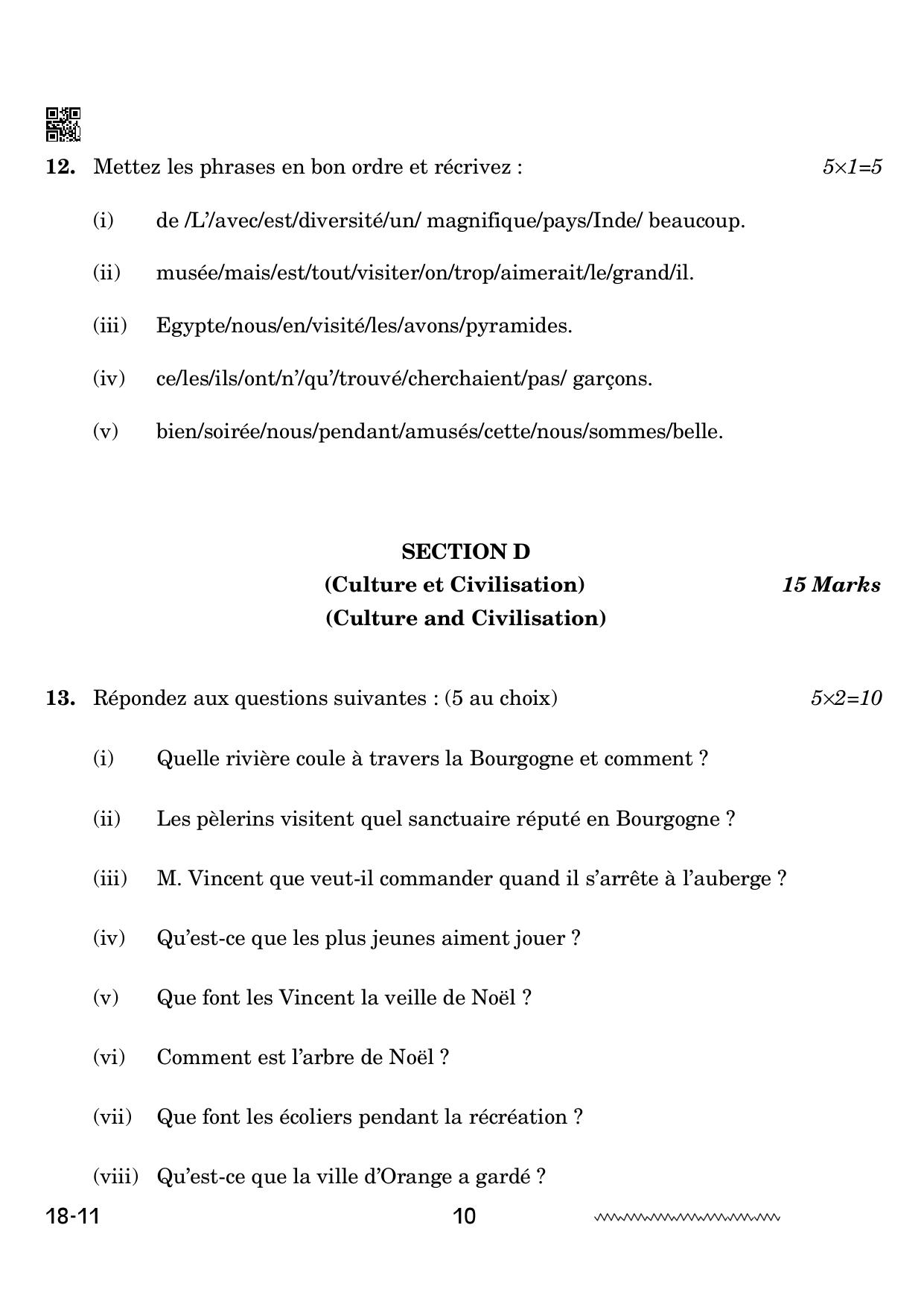 CBSE Class 12 French 2024 Question Paper - Page 10