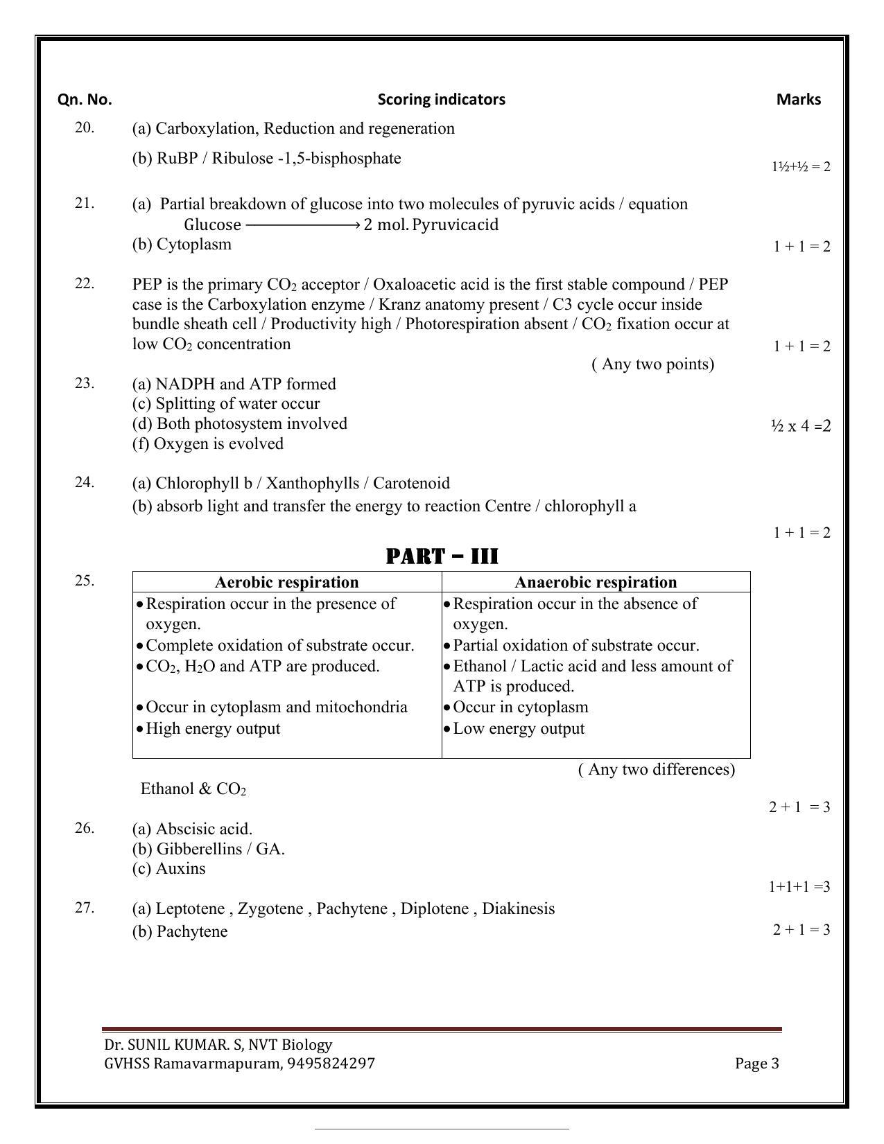 Kerala Plus One 2021-22 Biology (Botany&Zoology) Answer Key - Page 3