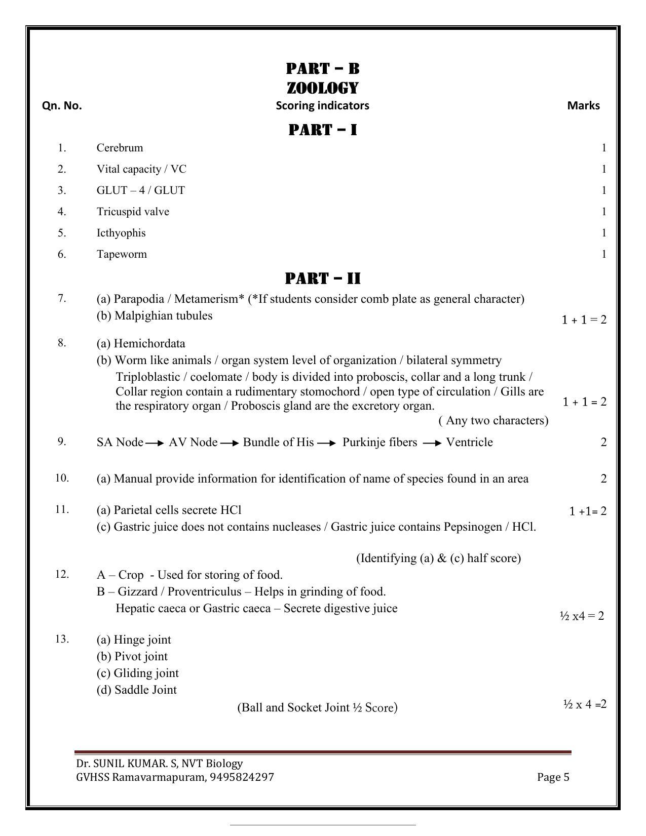 Kerala Plus One 2021-22 Biology (Botany&Zoology) Answer Key - Page 5
