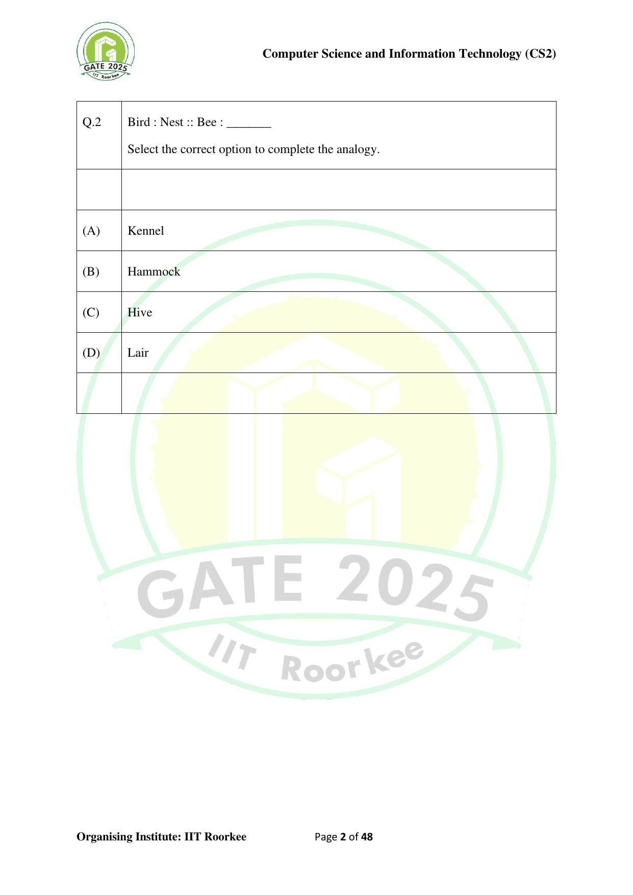 GATE 2025 Computer Science and Information Technology (CS-2) (Afternoon) Question Paper - Page 2