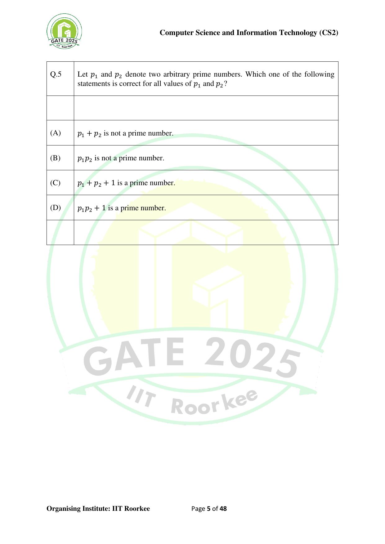 GATE 2025 Computer Science and Information Technology (CS-2) (Afternoon) Question Paper - Page 5