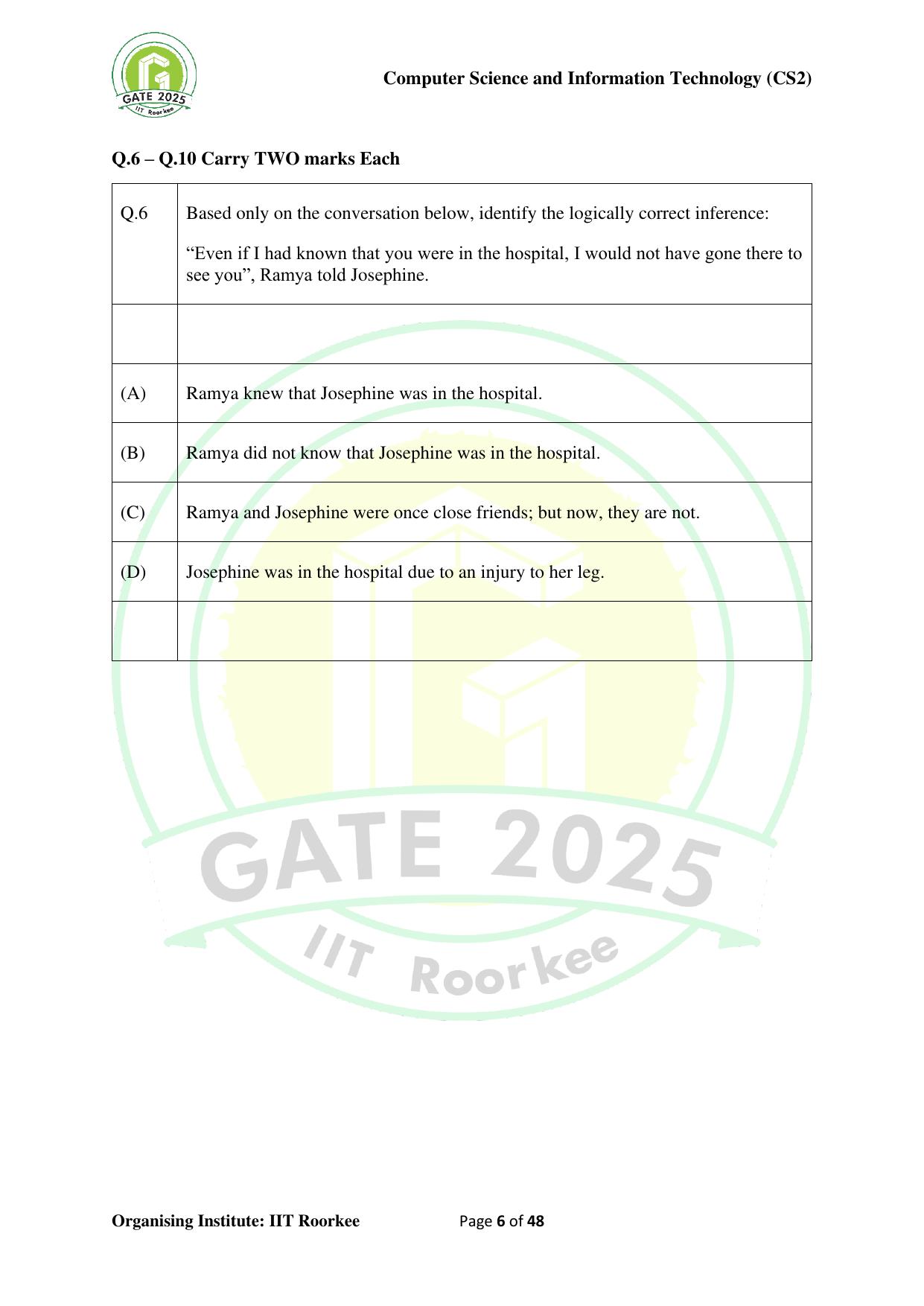 GATE 2025 Computer Science and Information Technology (CS-2) (Afternoon) Question Paper - Page 6