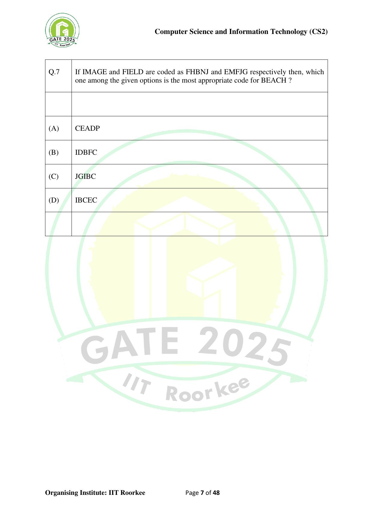GATE 2025 Computer Science and Information Technology (CS-2) (Afternoon) Question Paper - Page 7