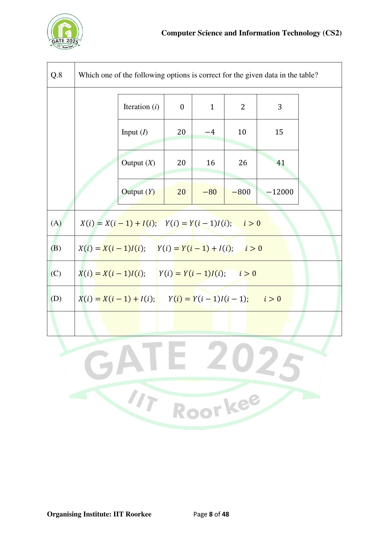 GATE 2025 Computer Science and Information Technology (CS-2) (Afternoon) Question Paper - Page 8
