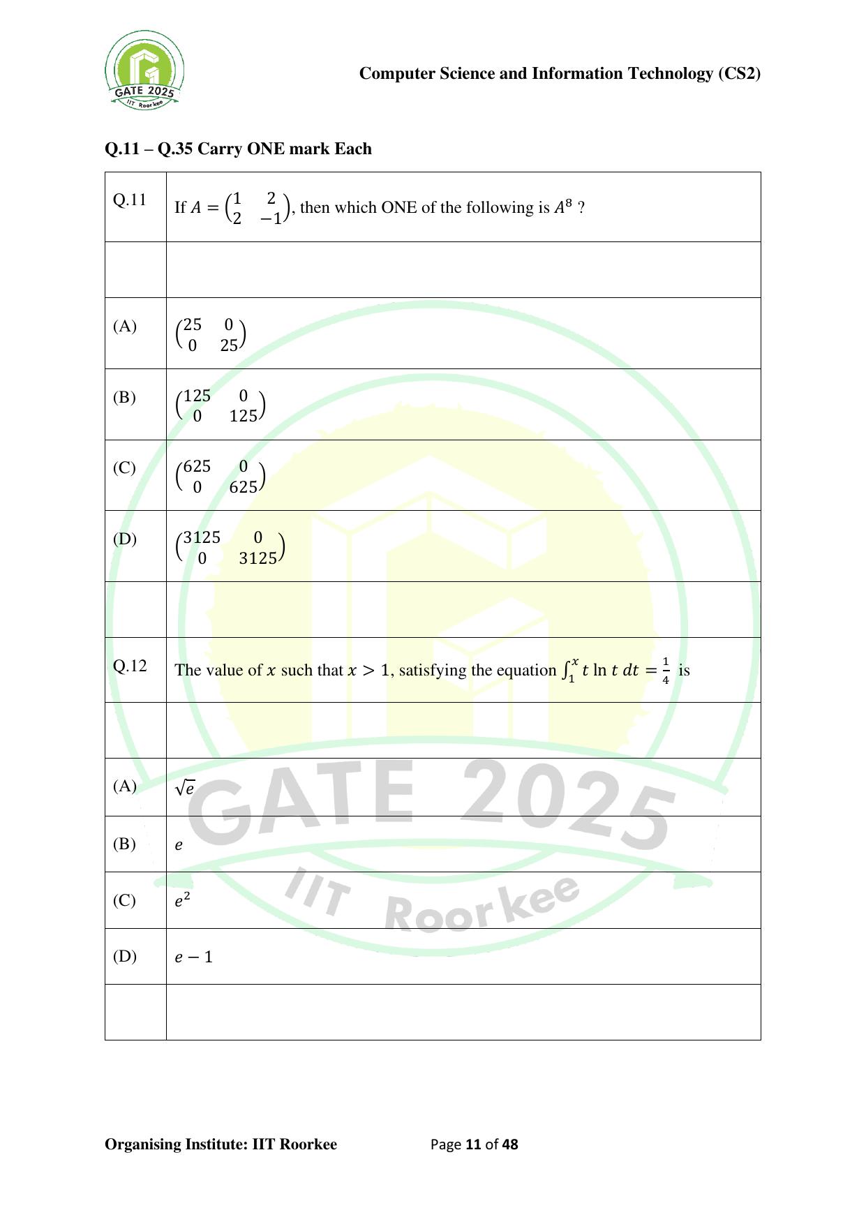 GATE 2025 Computer Science and Information Technology (CS-2) (Afternoon) Question Paper - Page 11