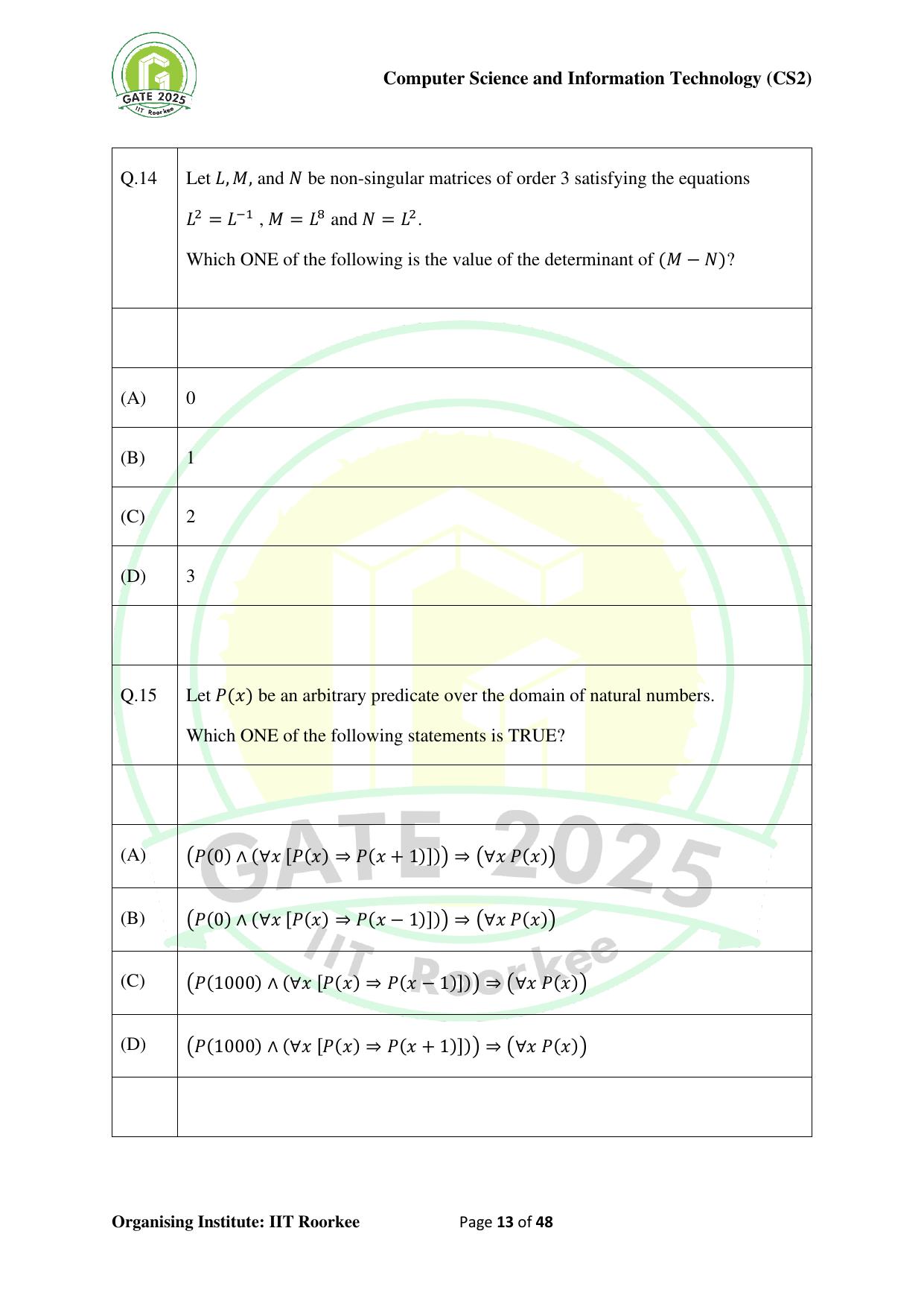 GATE 2025 Computer Science and Information Technology (CS-2) (Afternoon) Question Paper - Page 13