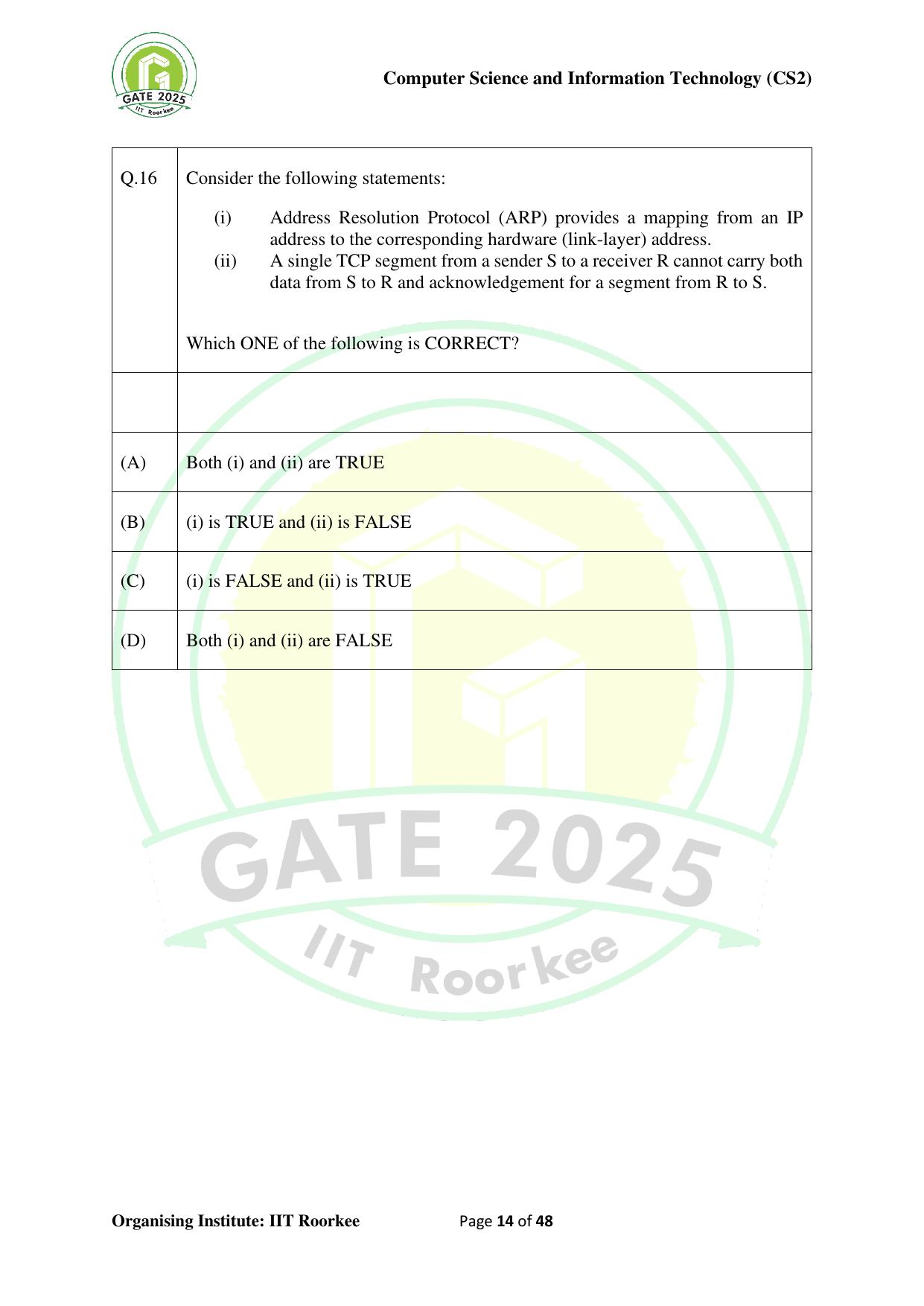 GATE 2025 Computer Science and Information Technology (CS-2) (Afternoon) Question Paper - Page 14