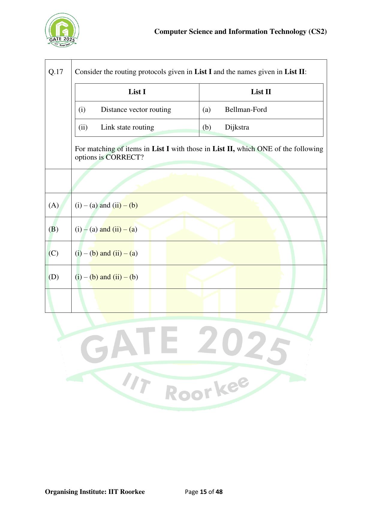 GATE 2025 Computer Science and Information Technology (CS-2) (Afternoon) Question Paper - Page 15