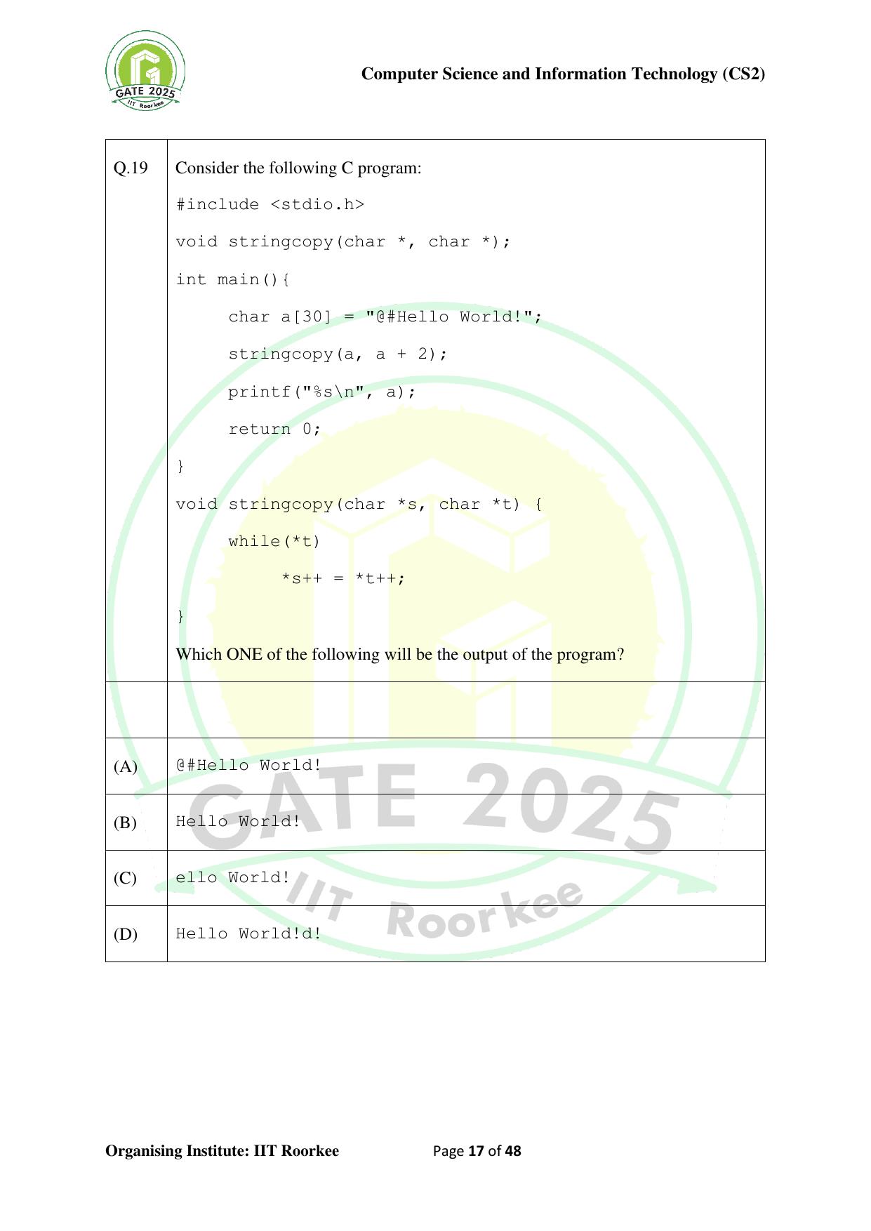 GATE 2025 Computer Science and Information Technology (CS-2) (Afternoon) Question Paper - Page 17