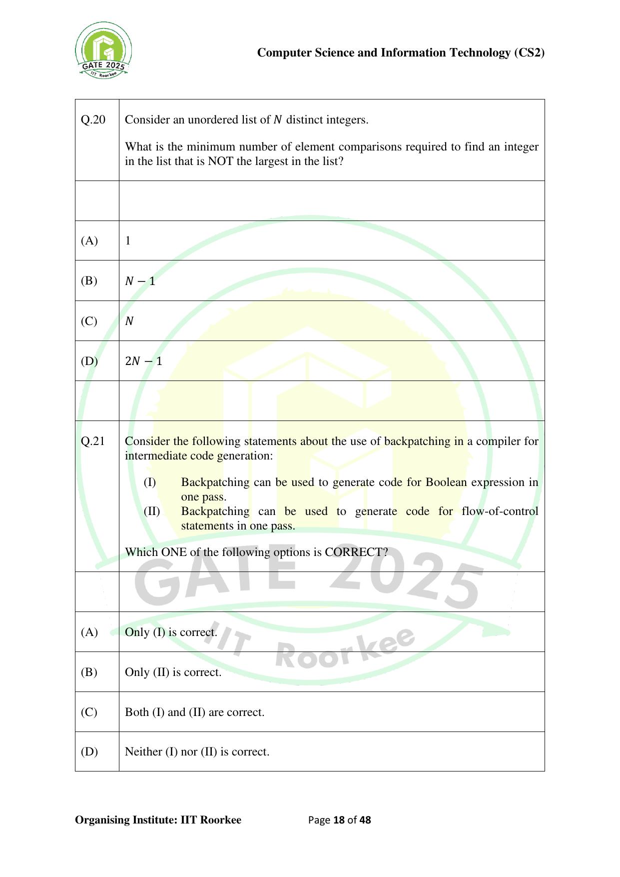 GATE 2025 Computer Science and Information Technology (CS-2) (Afternoon) Question Paper - Page 18
