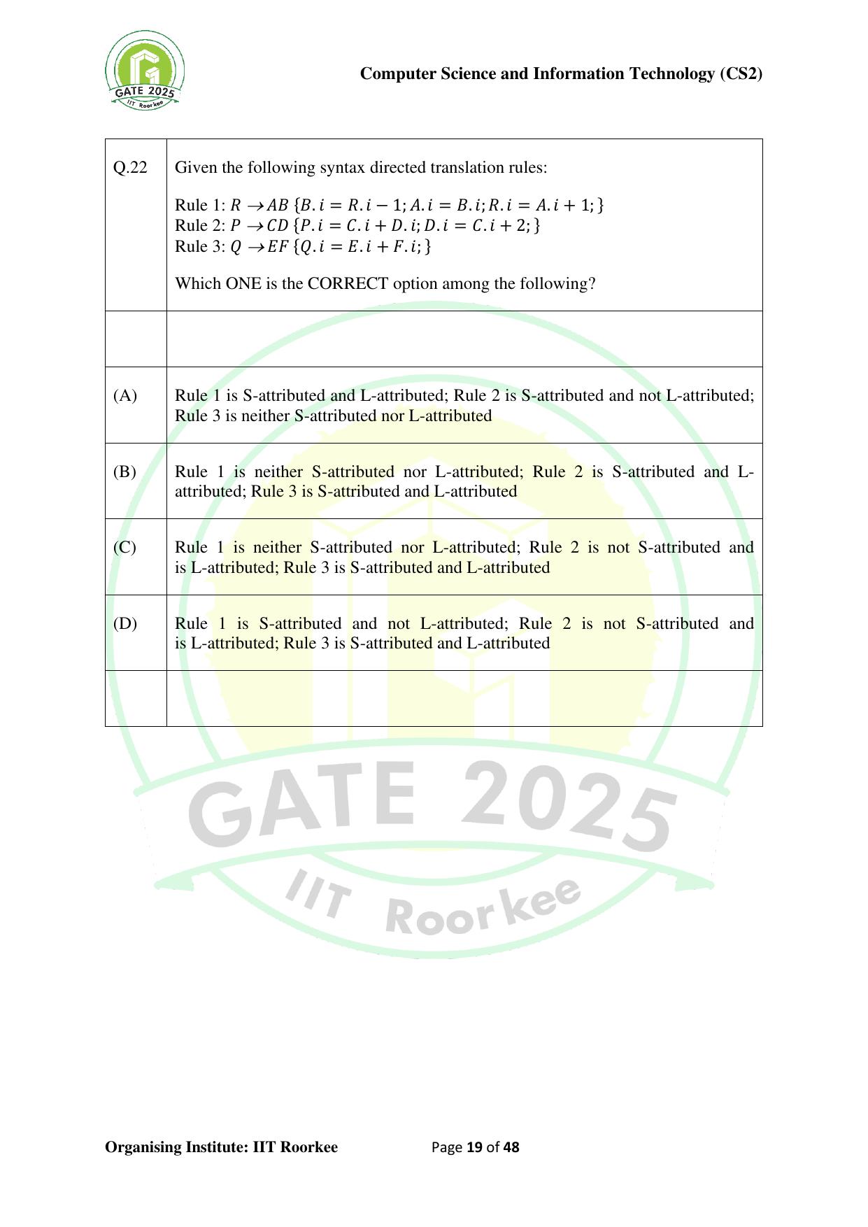 GATE 2025 Computer Science and Information Technology (CS-2) (Afternoon) Question Paper - Page 19