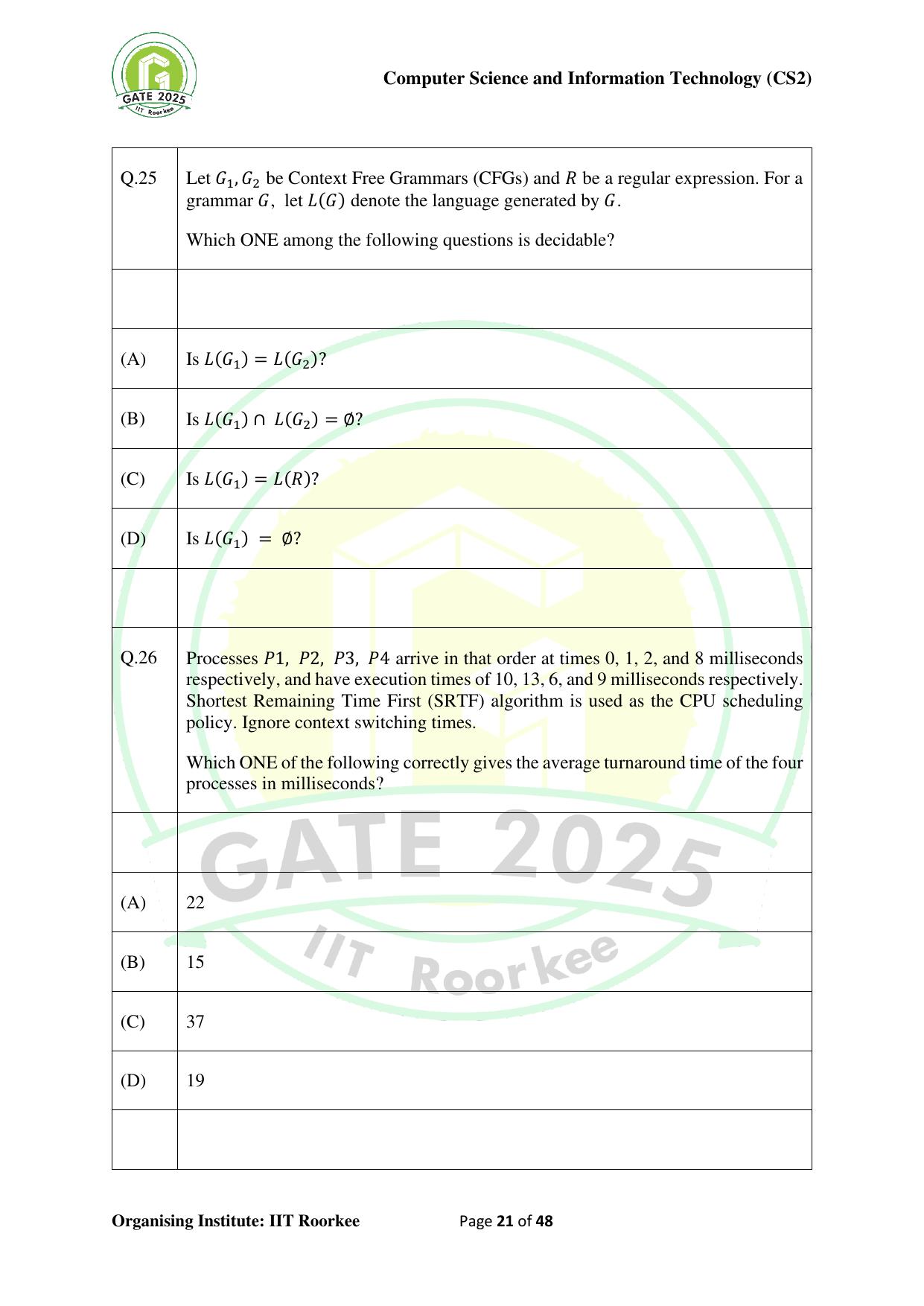 GATE 2025 Computer Science and Information Technology (CS-2) (Afternoon) Question Paper - Page 21