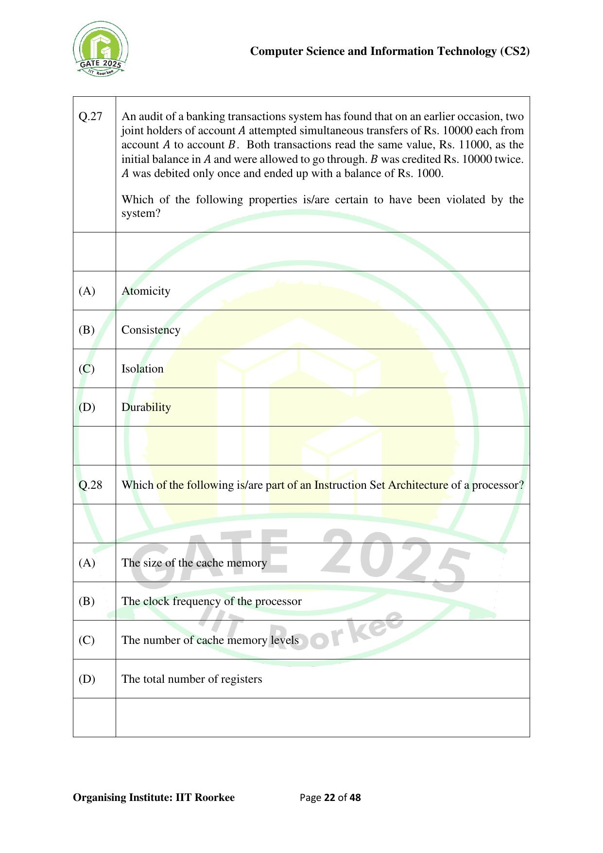 GATE 2025 Computer Science and Information Technology (CS-2) (Afternoon) Question Paper - Page 22
