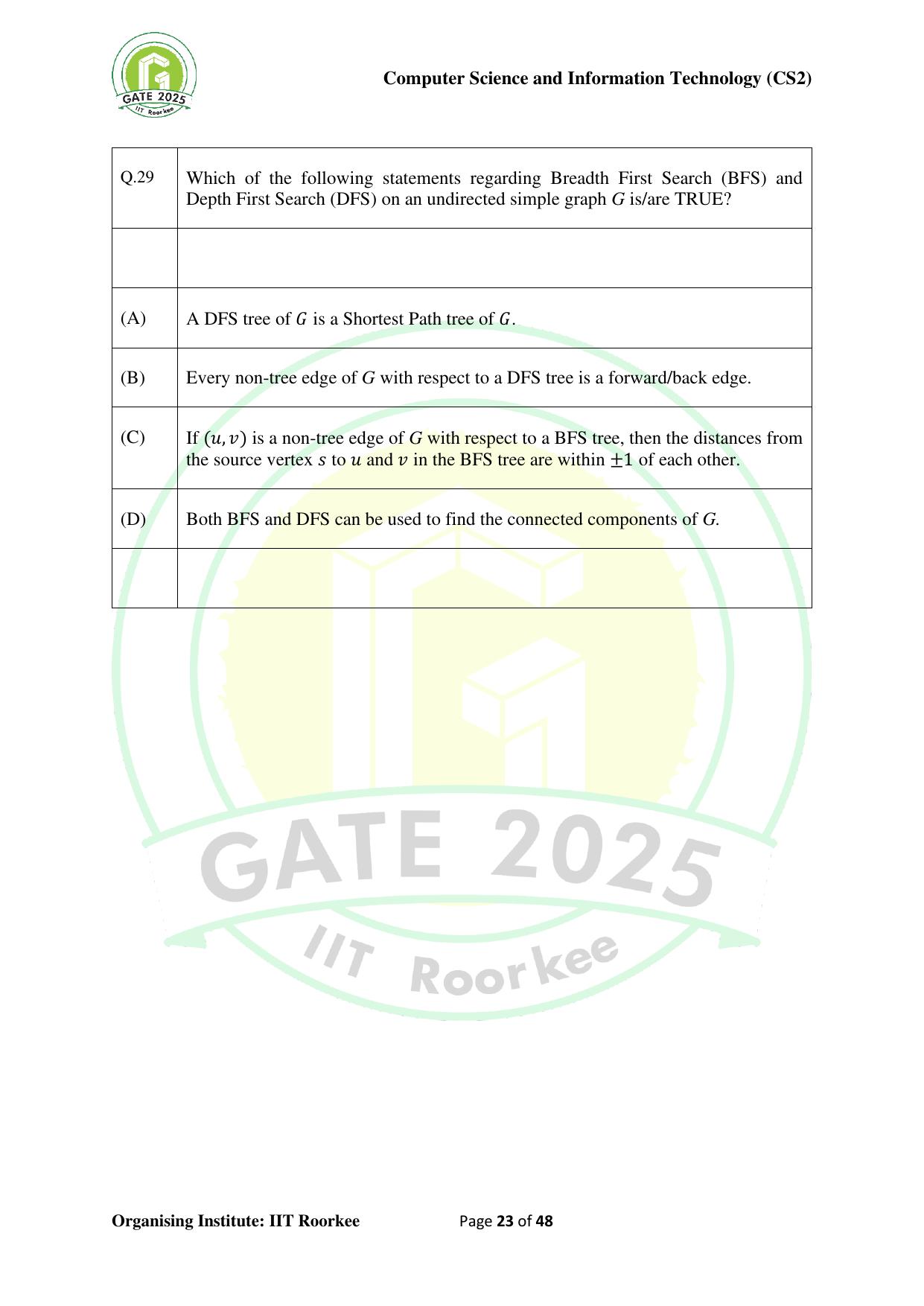 GATE 2025 Computer Science and Information Technology (CS-2) (Afternoon) Question Paper - Page 23