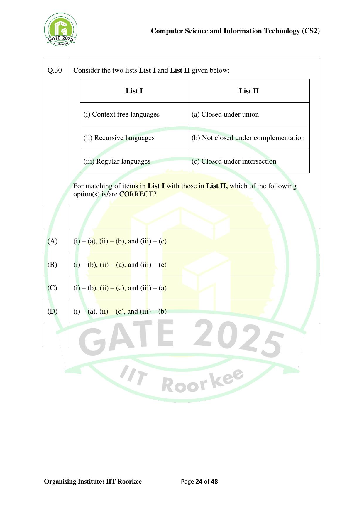 GATE 2025 Computer Science and Information Technology (CS-2) (Afternoon) Question Paper - Page 24
