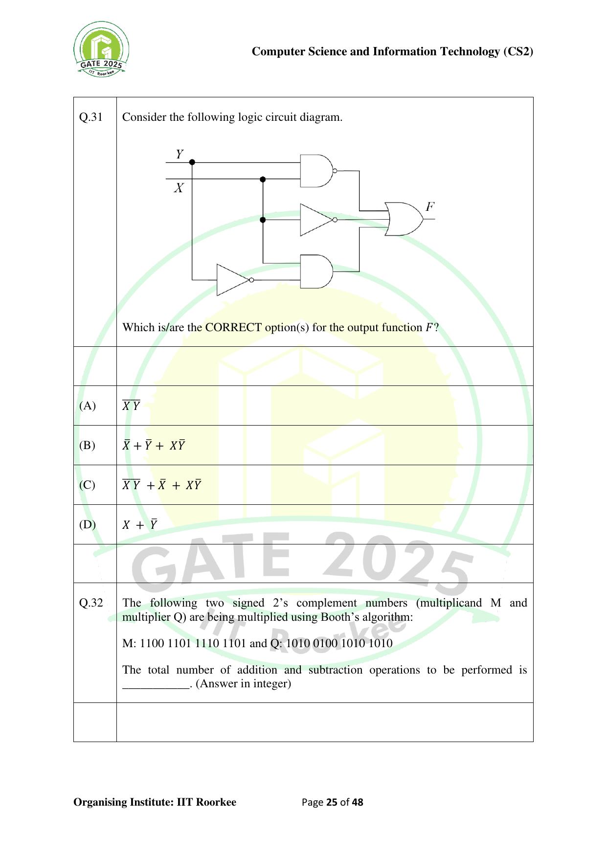 GATE 2025 Computer Science and Information Technology (CS-2) (Afternoon) Question Paper - Page 25
