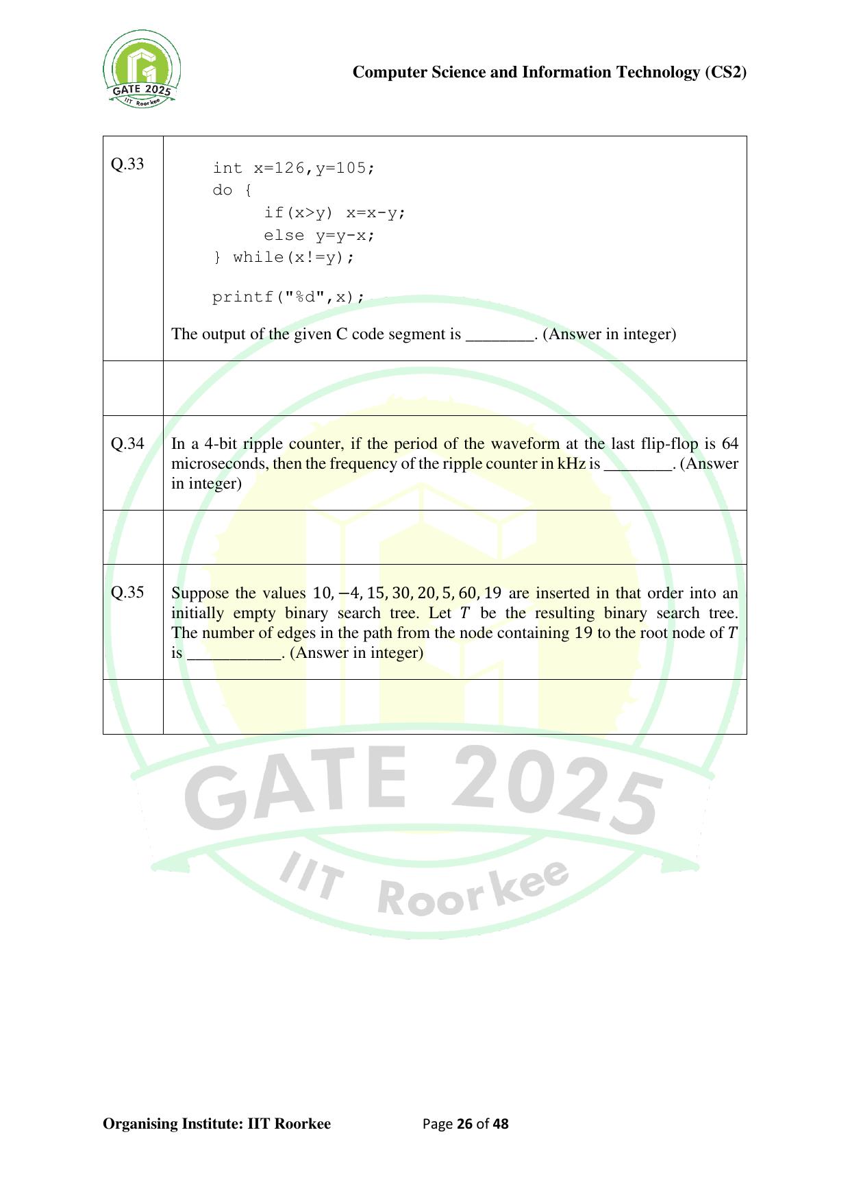 GATE 2025 Computer Science and Information Technology (CS-2) (Afternoon) Question Paper - Page 26