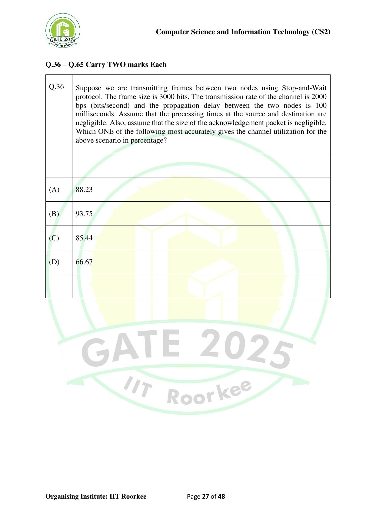 GATE 2025 Computer Science and Information Technology (CS-2) (Afternoon) Question Paper - Page 27
