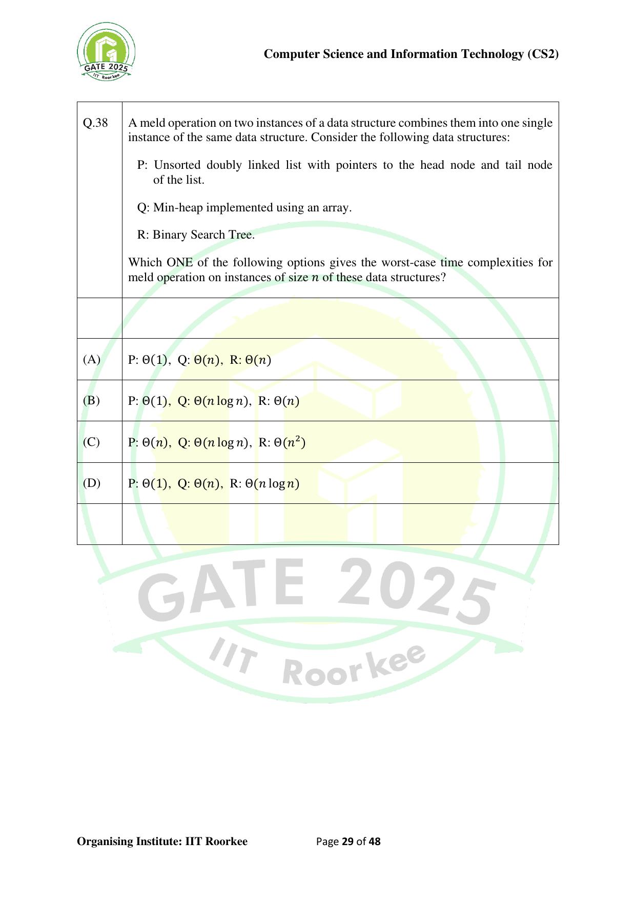 GATE 2025 Computer Science and Information Technology (CS-2) (Afternoon) Question Paper - Page 29