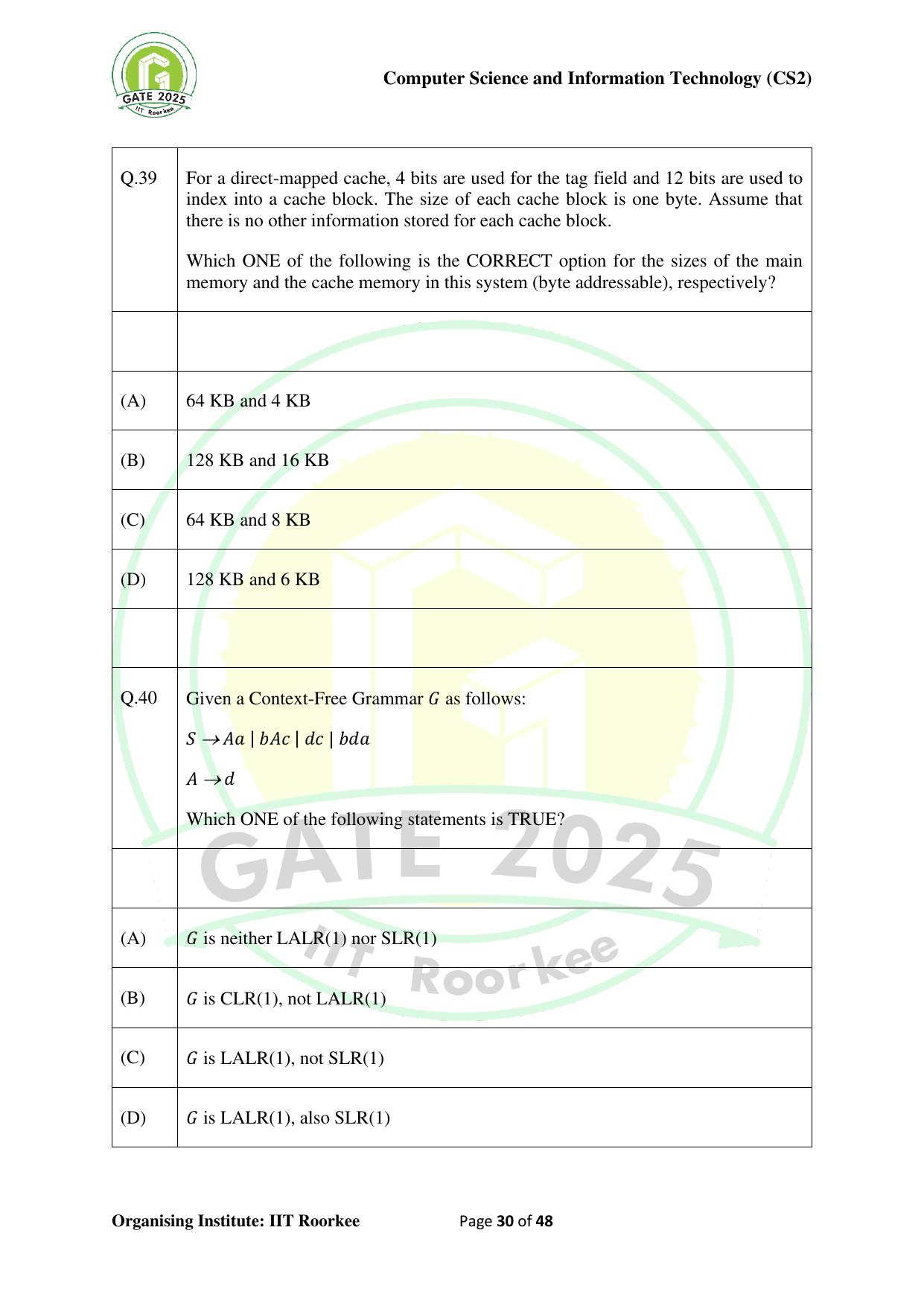 GATE 2025 Computer Science and Information Technology (CS-2) (Afternoon) Question Paper - Page 30