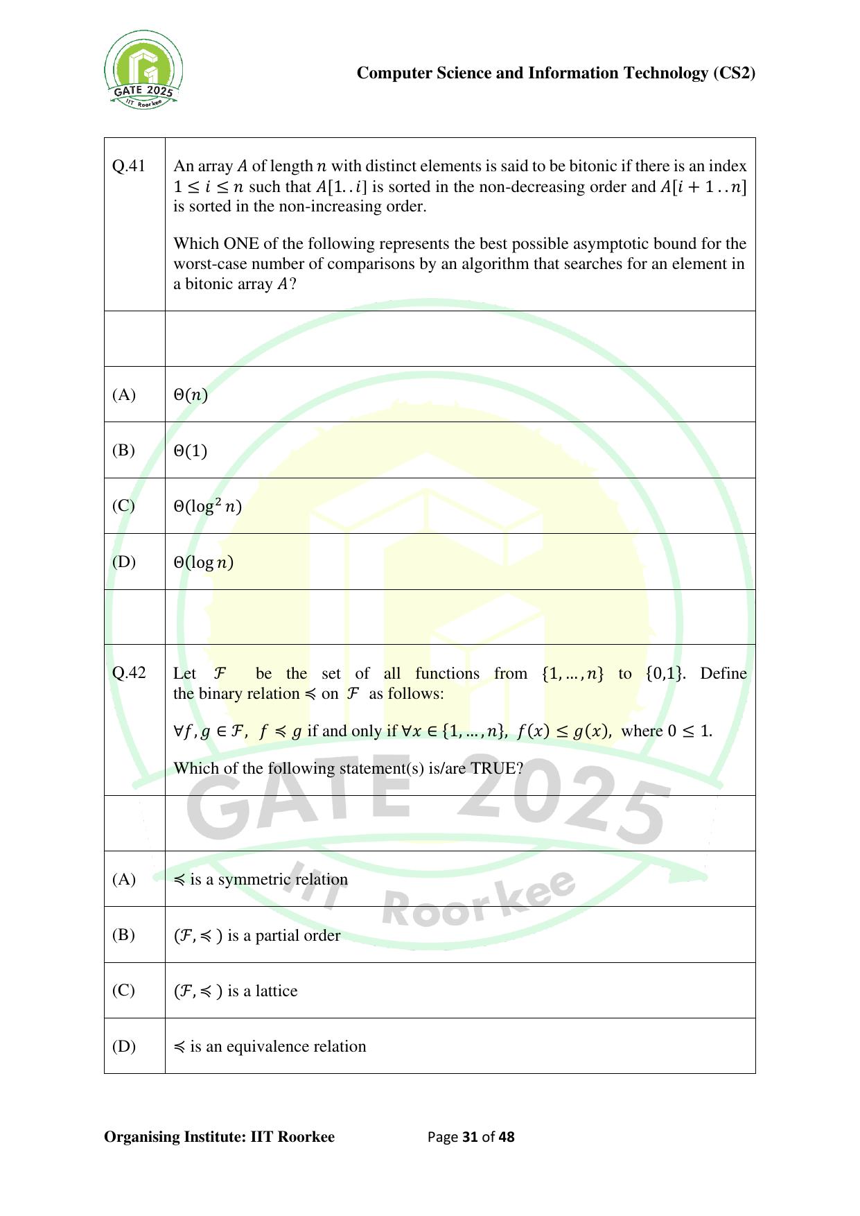 GATE 2025 Computer Science and Information Technology (CS-2) (Afternoon) Question Paper - Page 31