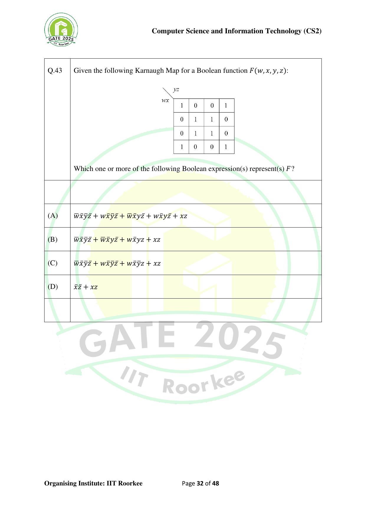 GATE 2025 Computer Science and Information Technology (CS-2) (Afternoon) Question Paper - Page 32