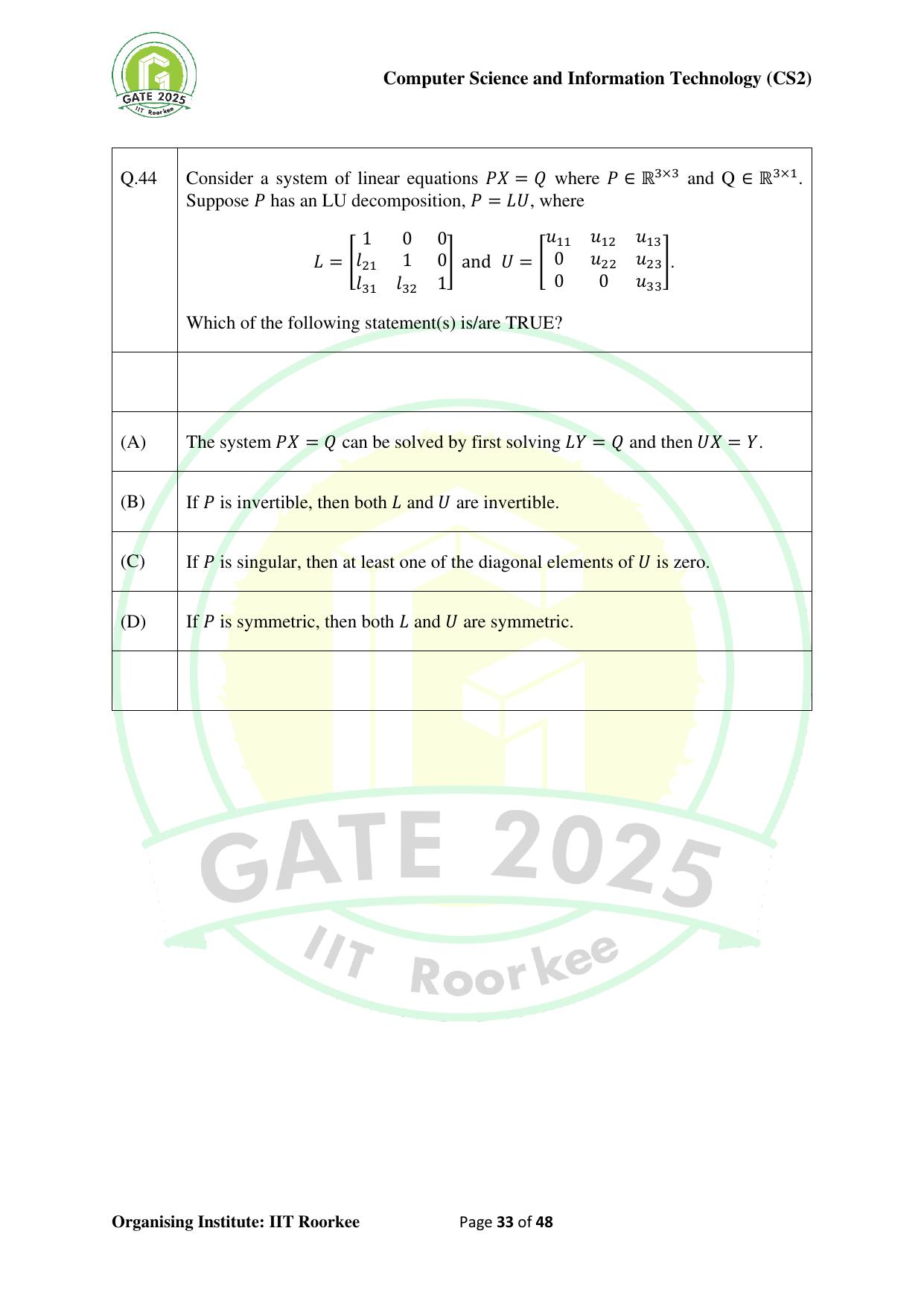 GATE 2025 Computer Science and Information Technology (CS-2) (Afternoon) Question Paper - Page 33