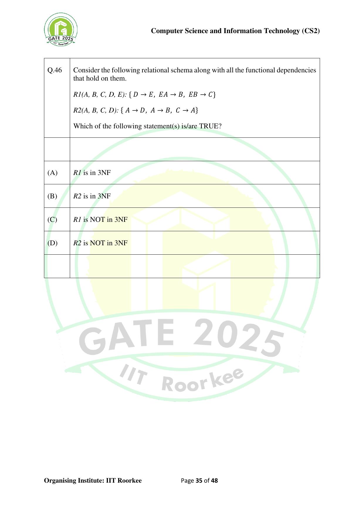 GATE 2025 Computer Science and Information Technology (CS-2) (Afternoon) Question Paper - Page 35