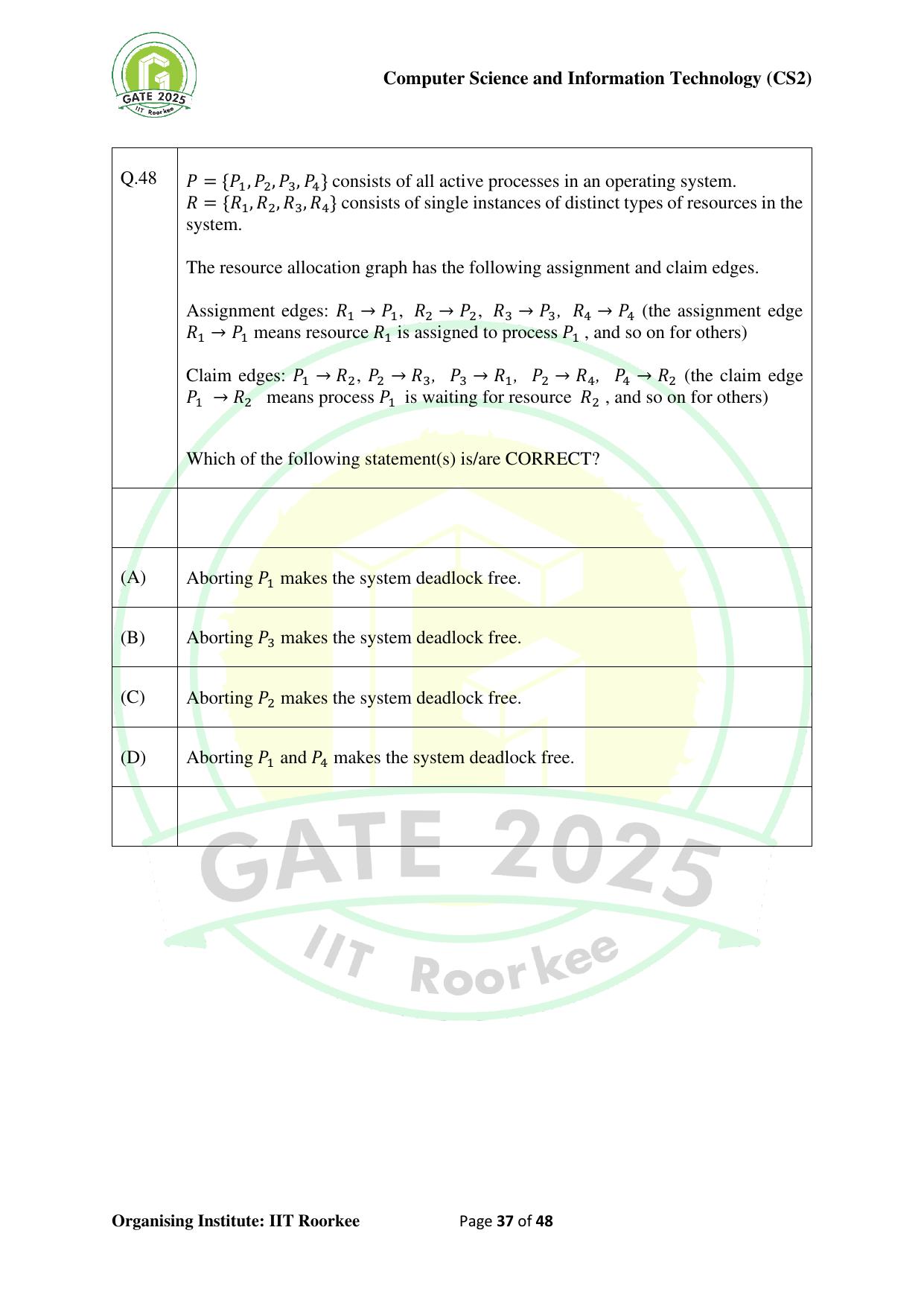 GATE 2025 Computer Science and Information Technology (CS-2) (Afternoon) Question Paper - Page 37
