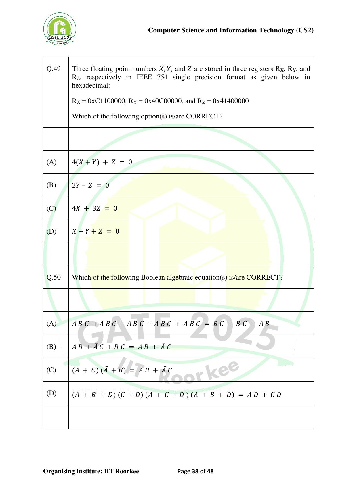 GATE 2025 Computer Science and Information Technology (CS-2) (Afternoon) Question Paper - Page 38