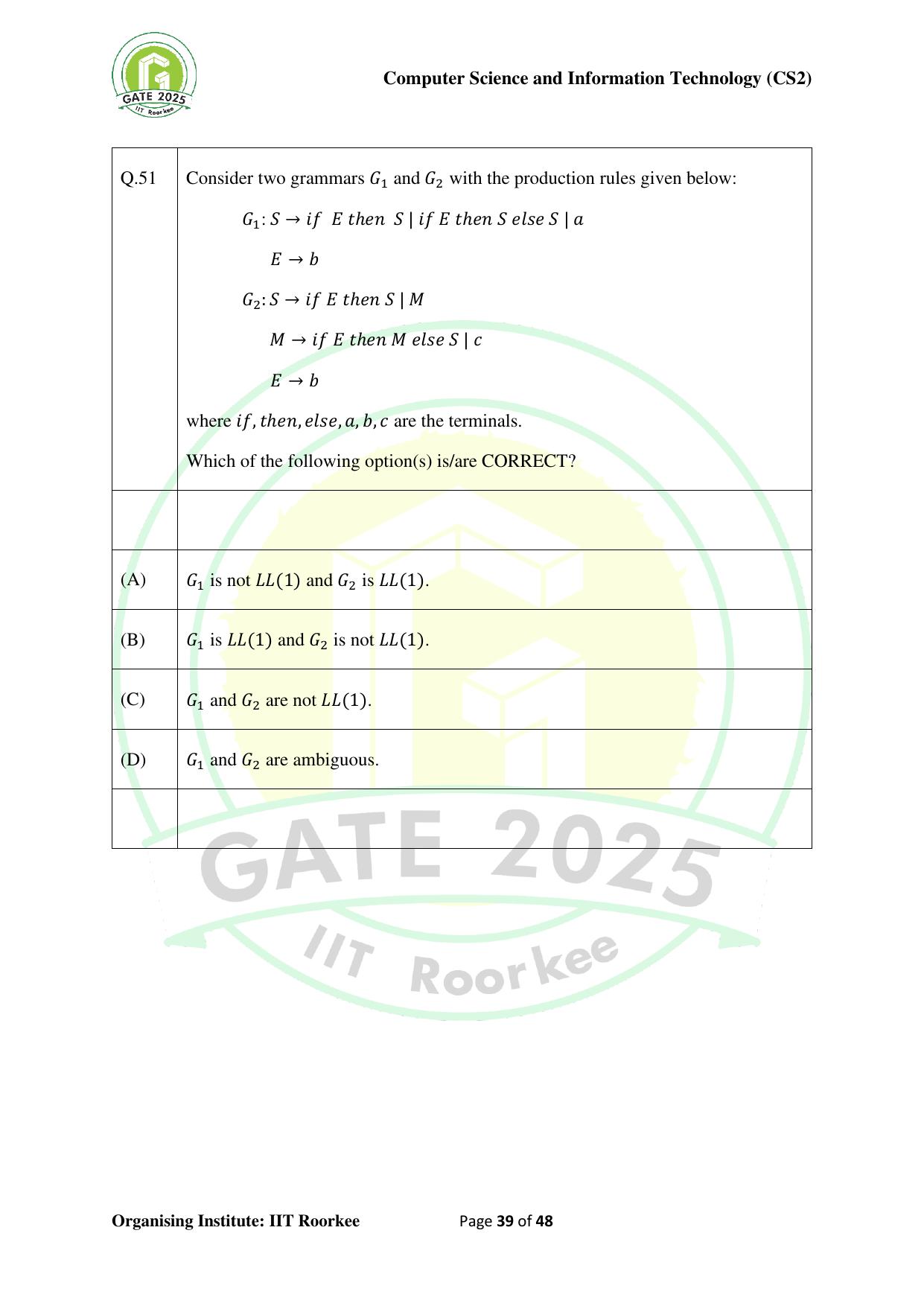 GATE 2025 Computer Science and Information Technology (CS-2) (Afternoon) Question Paper - Page 39