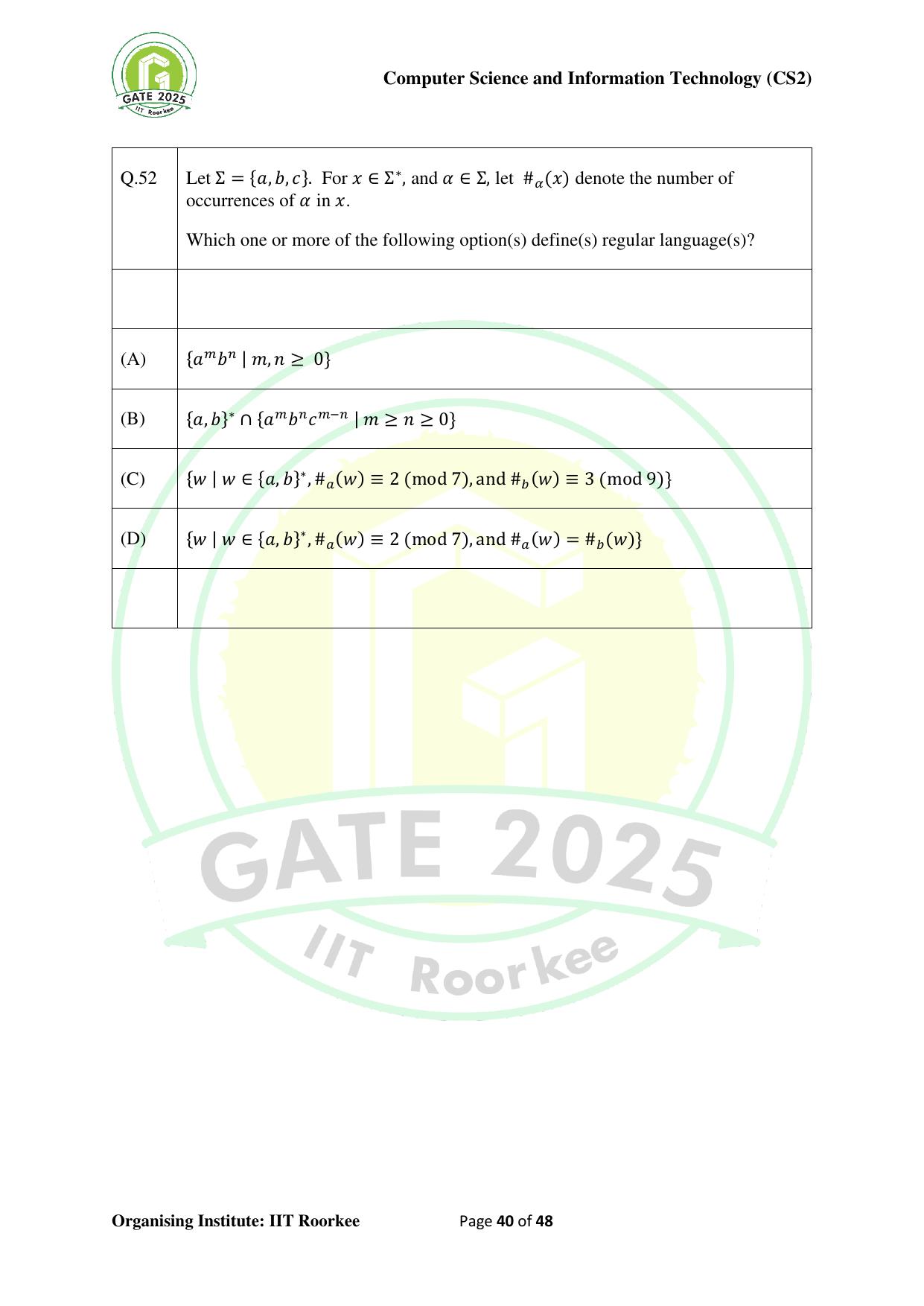 GATE 2025 Computer Science and Information Technology (CS-2) (Afternoon) Question Paper - Page 40