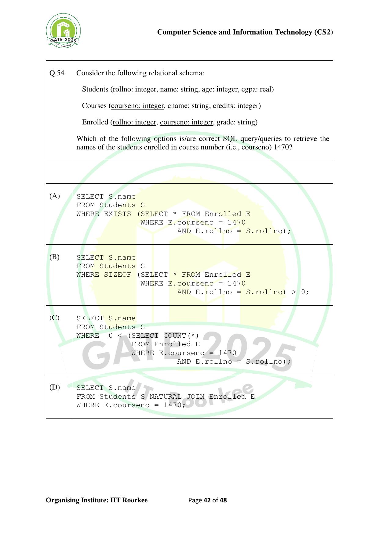 GATE 2025 Computer Science and Information Technology (CS-2) (Afternoon) Question Paper - Page 42