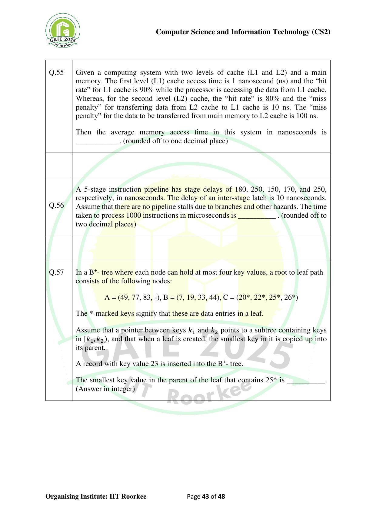 GATE 2025 Computer Science and Information Technology (CS-2) (Afternoon) Question Paper - Page 43