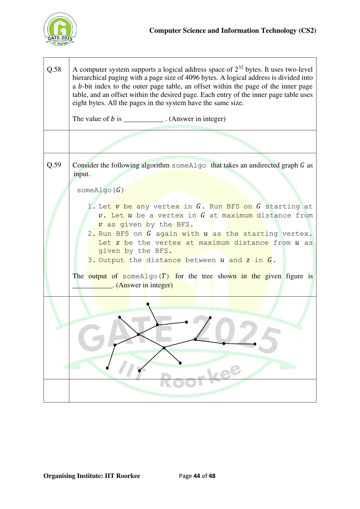 GATE 2025 Computer Science and Information Technology (CS-2) (Afternoon) Question Paper - Page 44