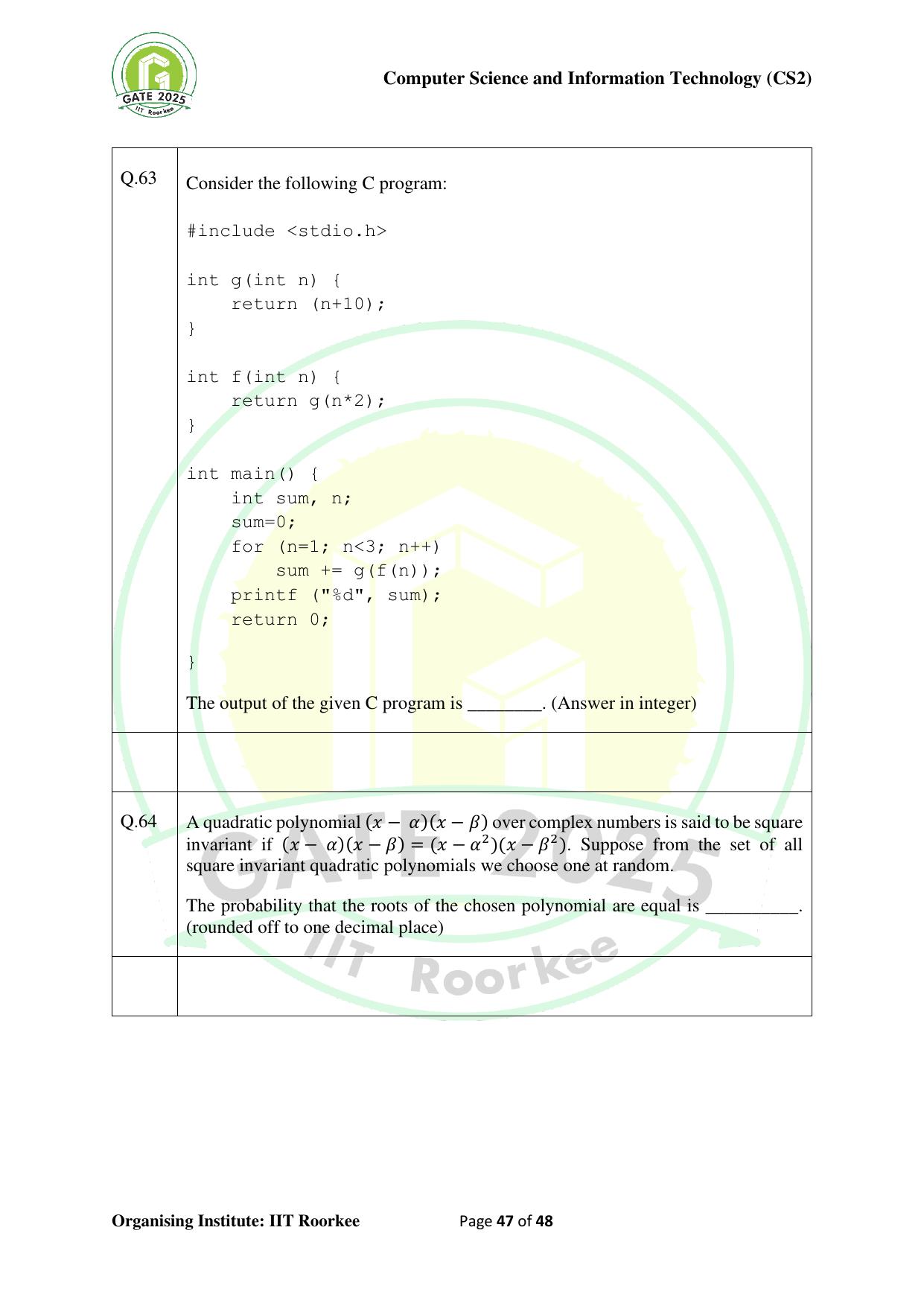 GATE 2025 Computer Science and Information Technology (CS-2) (Afternoon) Question Paper - Page 47