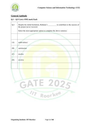 GATE 2025 Computer Science and Information Technology (CS-2) (Afternoon) Question Paper
