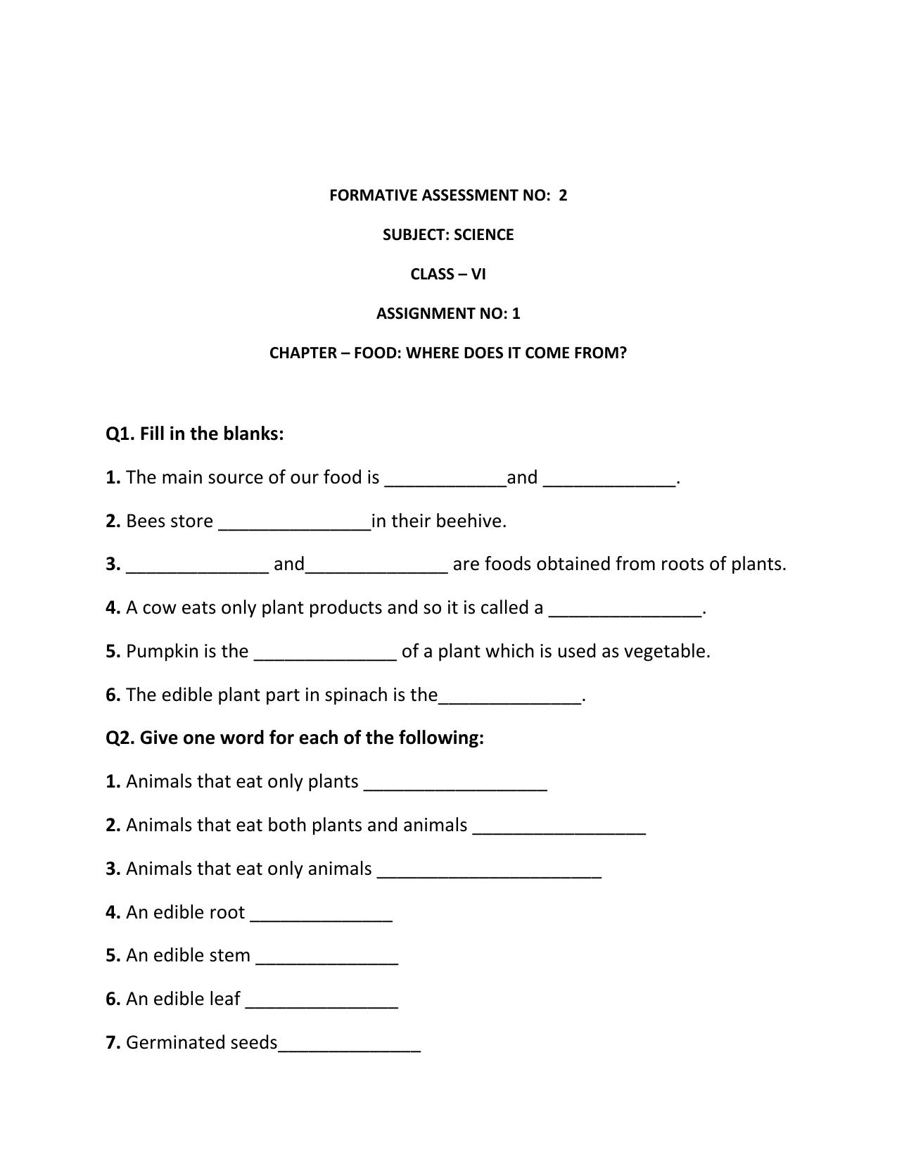 CBSE Worksheets for Class 6 General Science Assignment 10 - Page 1