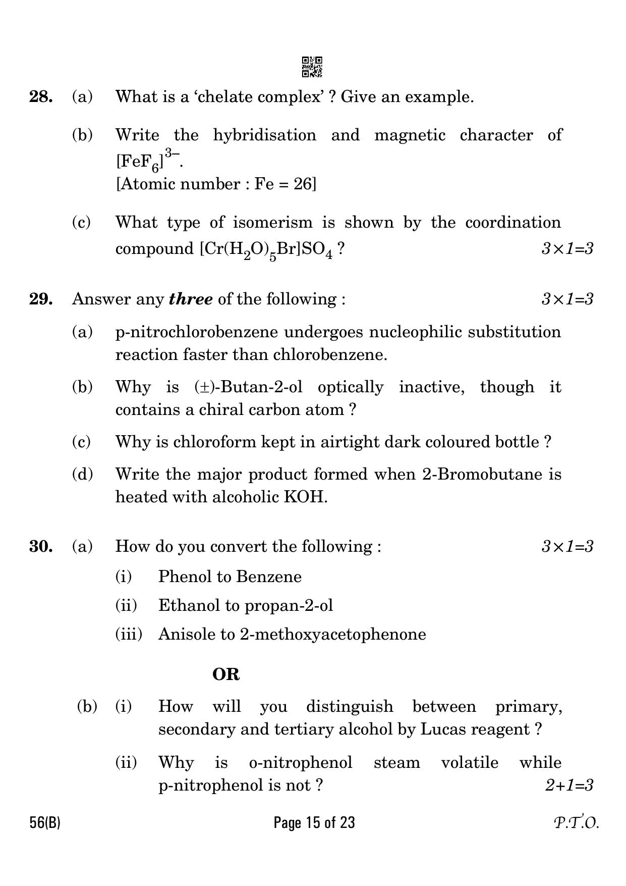 CBSE Class 12 56-B Chemistry for visually impaired 2023 Question Paper - Page 15