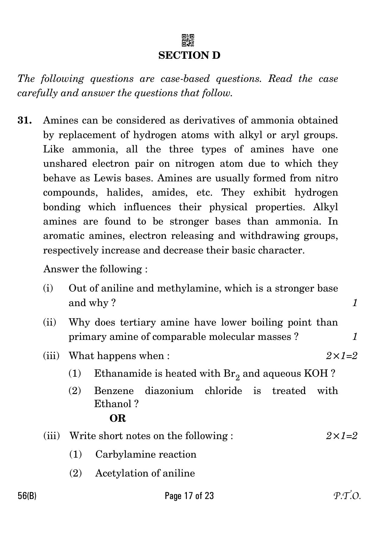 CBSE Class 12 56-B Chemistry for visually impaired 2023 Question Paper - Page 17