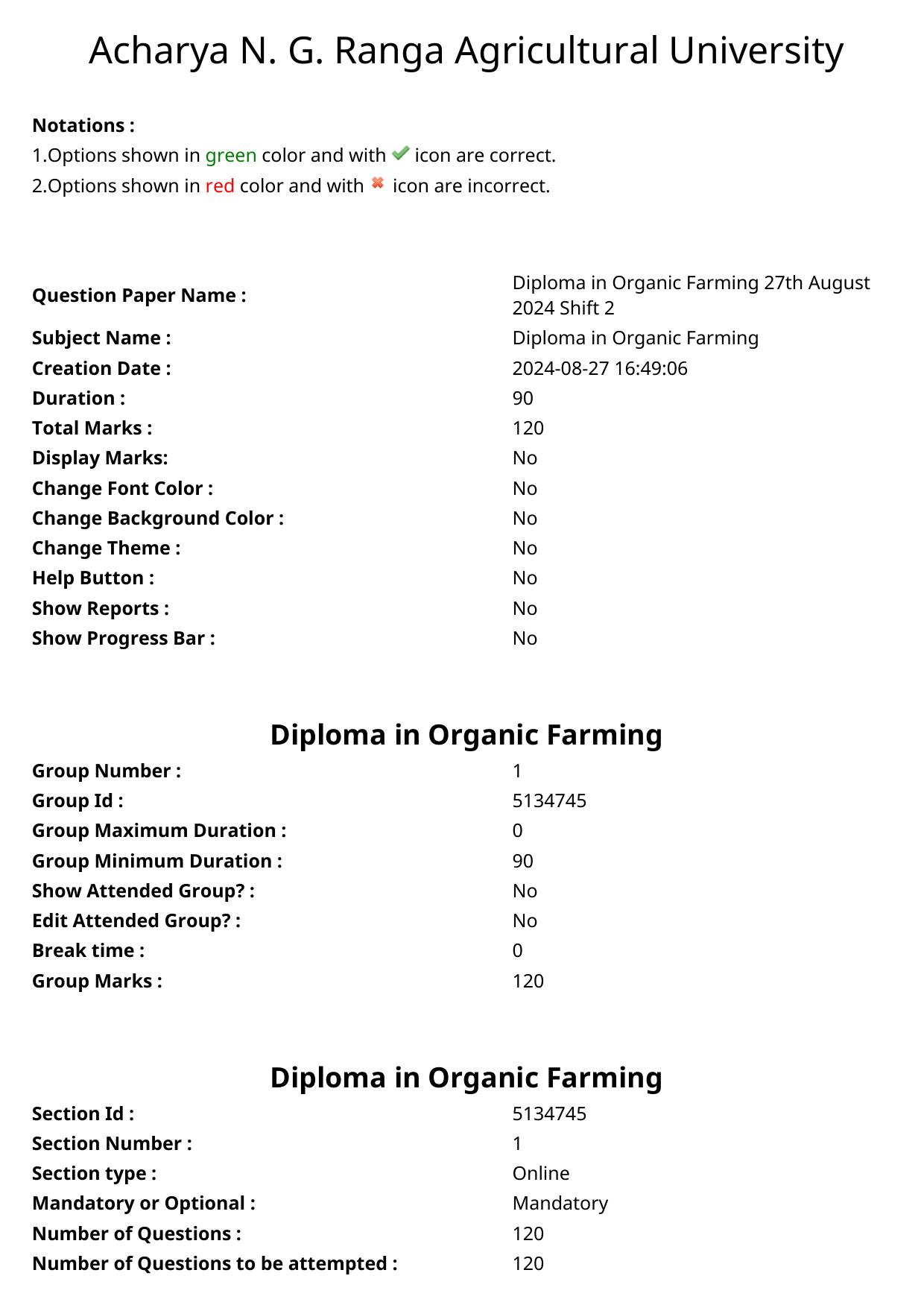 AGRICET 2024 Diploma in Organic Farming (DOF) Question Paper with Answers - Page 1