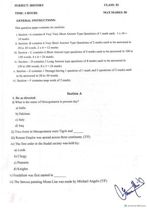 JKBOSE Class 11 History Model Question Paper