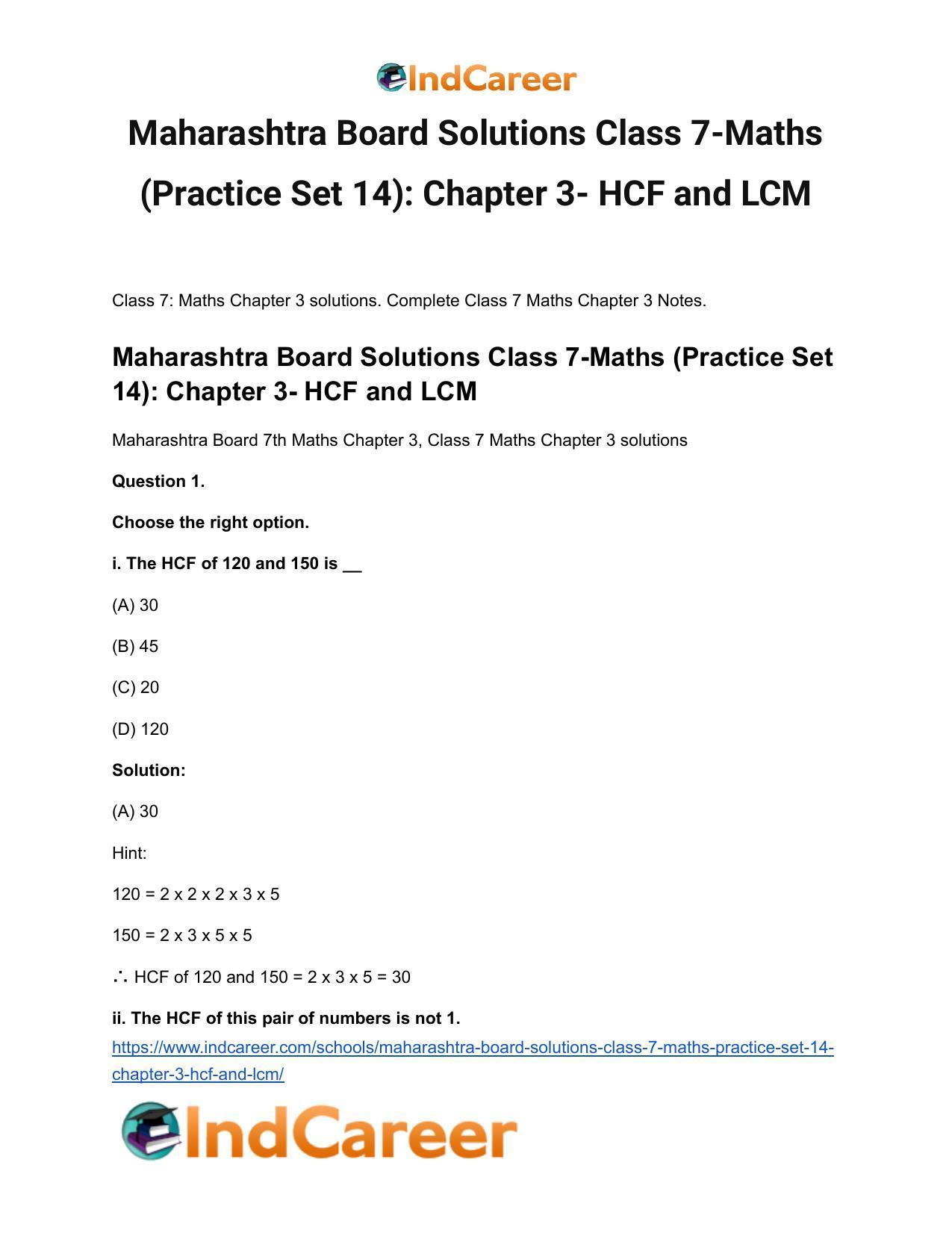 Maharashtra Board Solutions Class 7-Maths (Practice Set 14): Chapter 3- HCF and LCM - Page 2